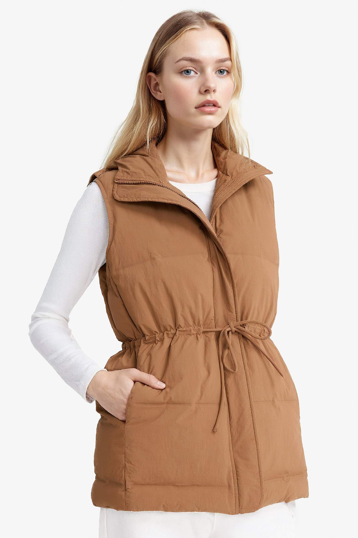 Regular Fit Kapüşonlu Fermuarlı Beli Lastikli Şişme Yelek