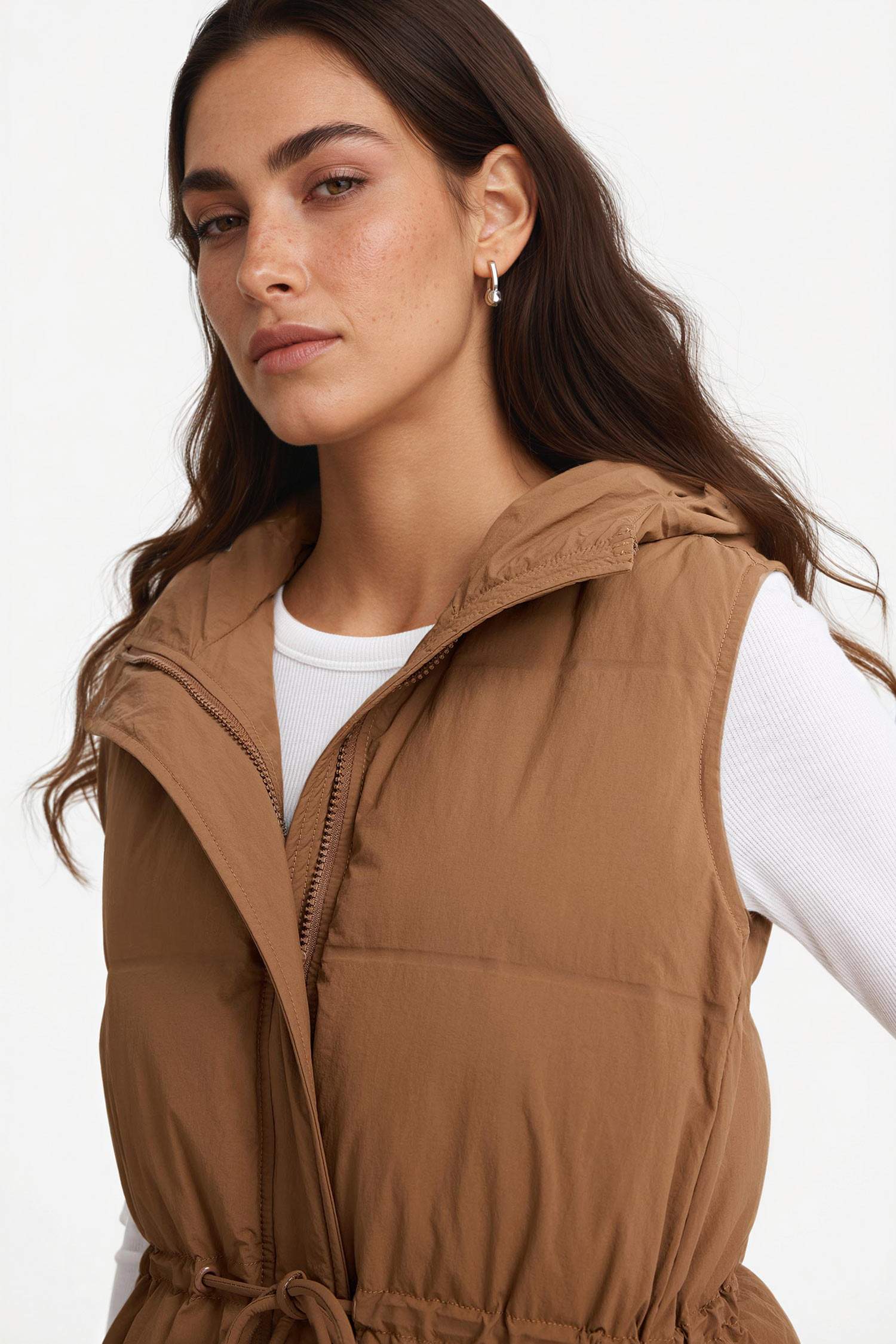 Regular Fit Kapüşonlu Fermuarlı Beli Lastikli Şişme Yelek