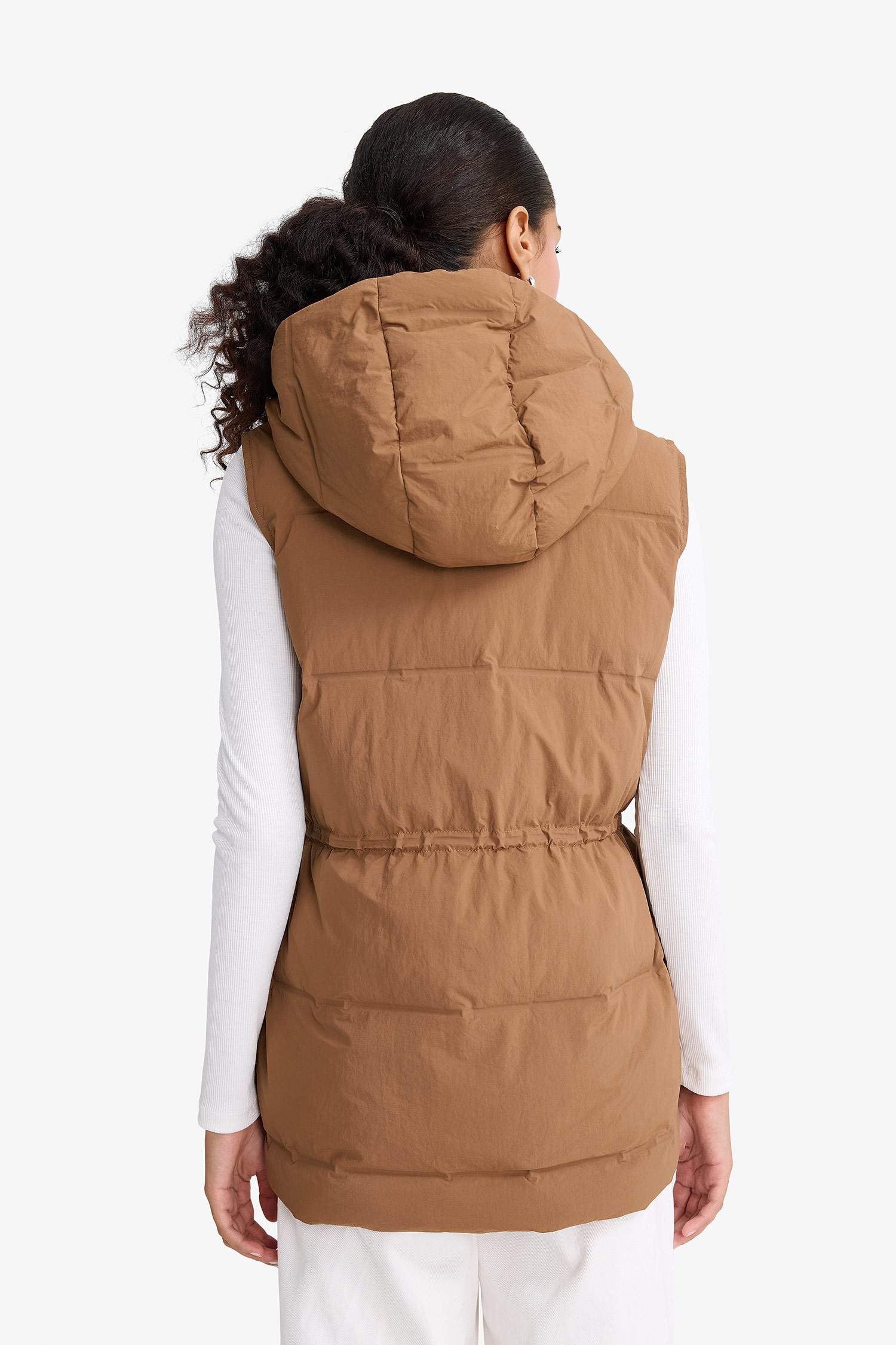 Regular Fit Kapüşonlu Fermuarlı Beli Lastikli Şişme Yelek