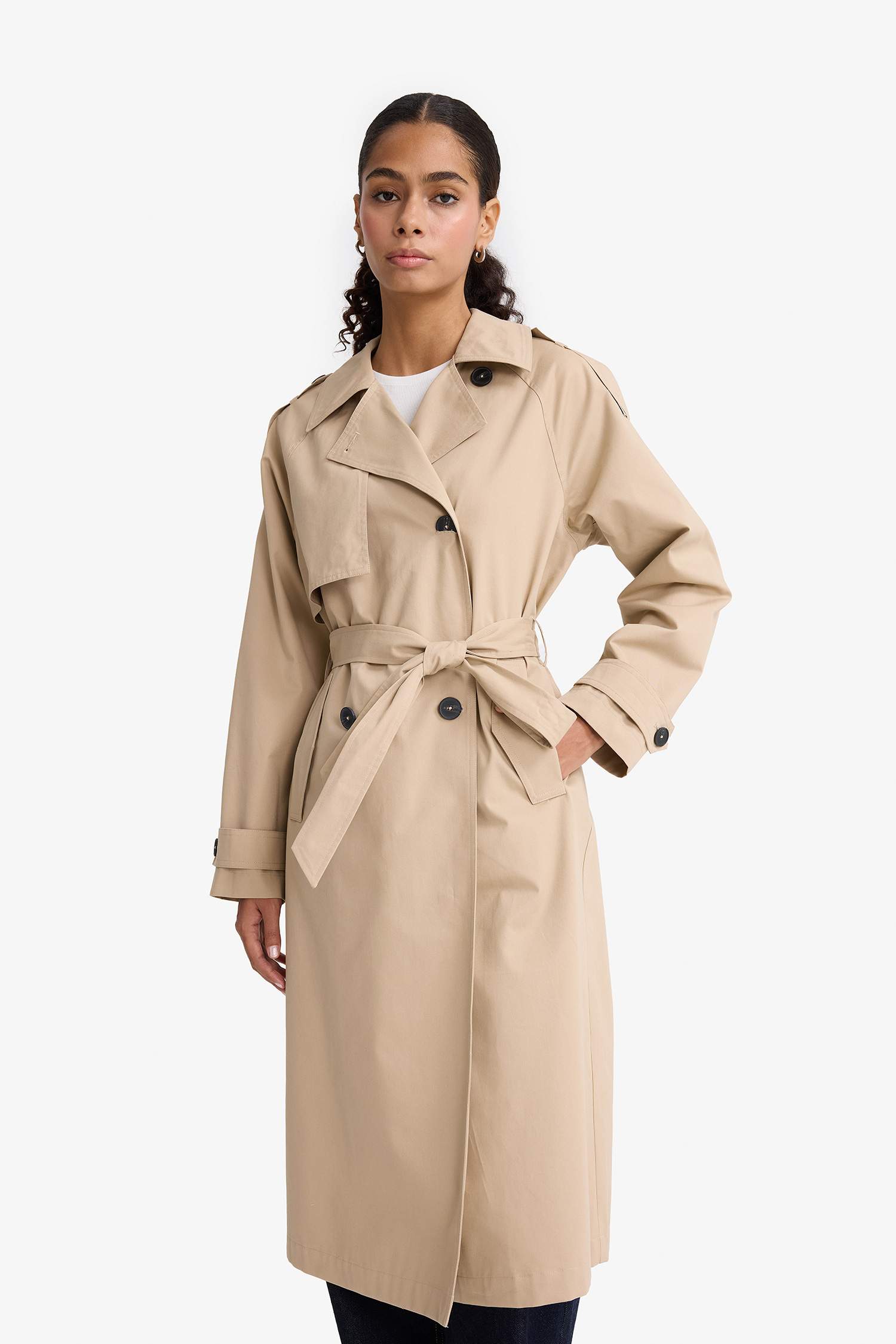 Regular Fit Cotton Belted Long Trench Coat