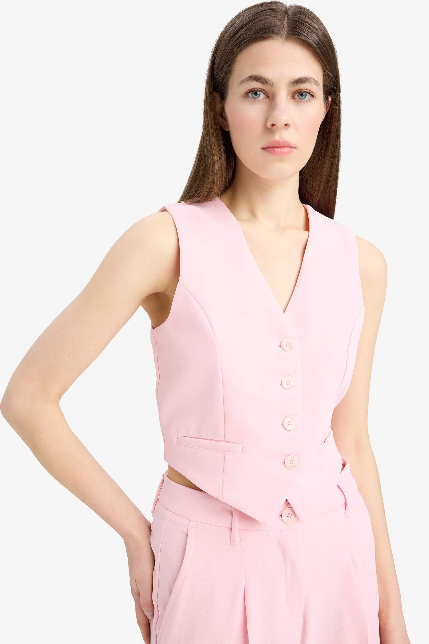 ұзын бұлшықет пішімі v жаға креп Жилет