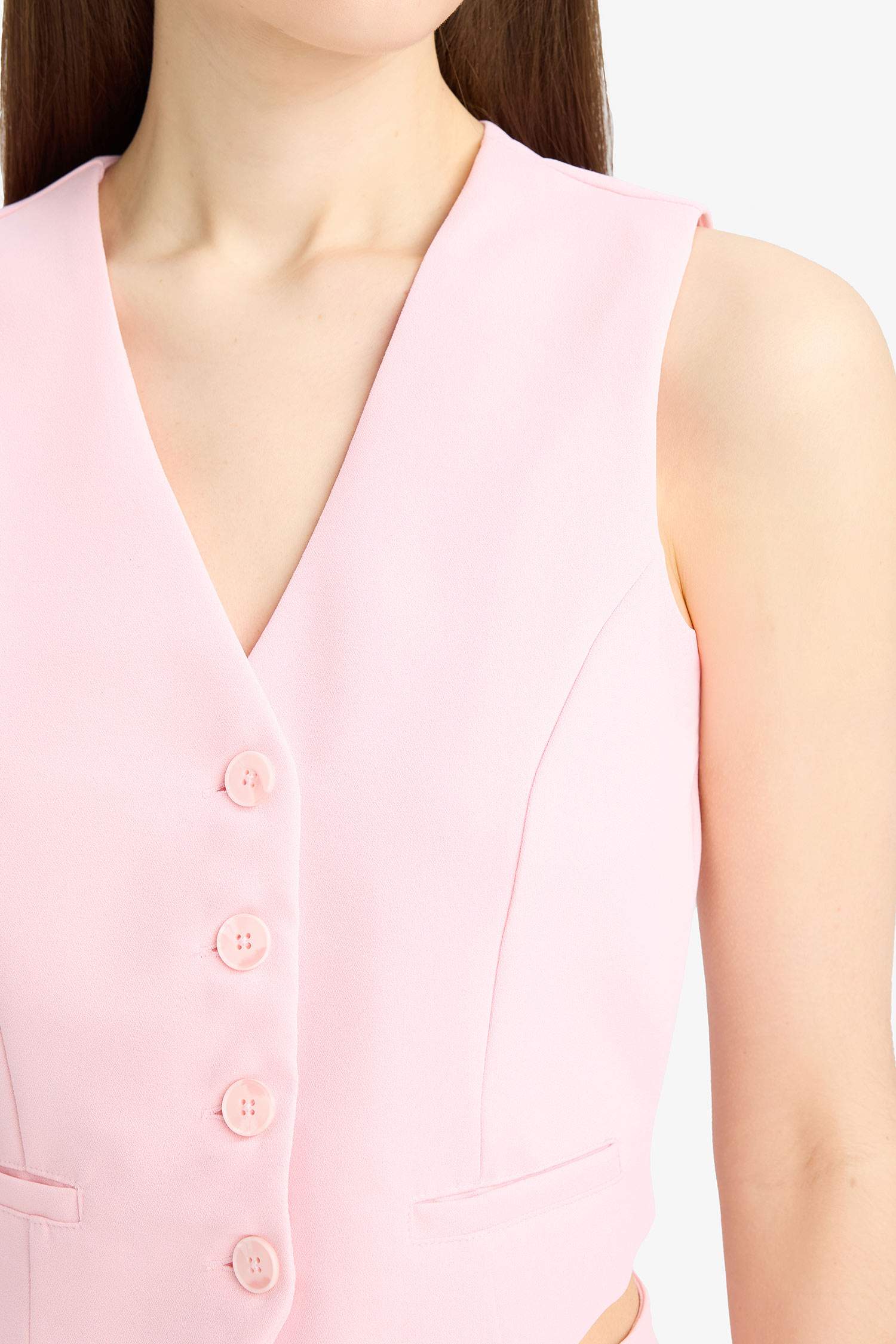 ұзын бұлшықет пішімі v жаға креп Жилет