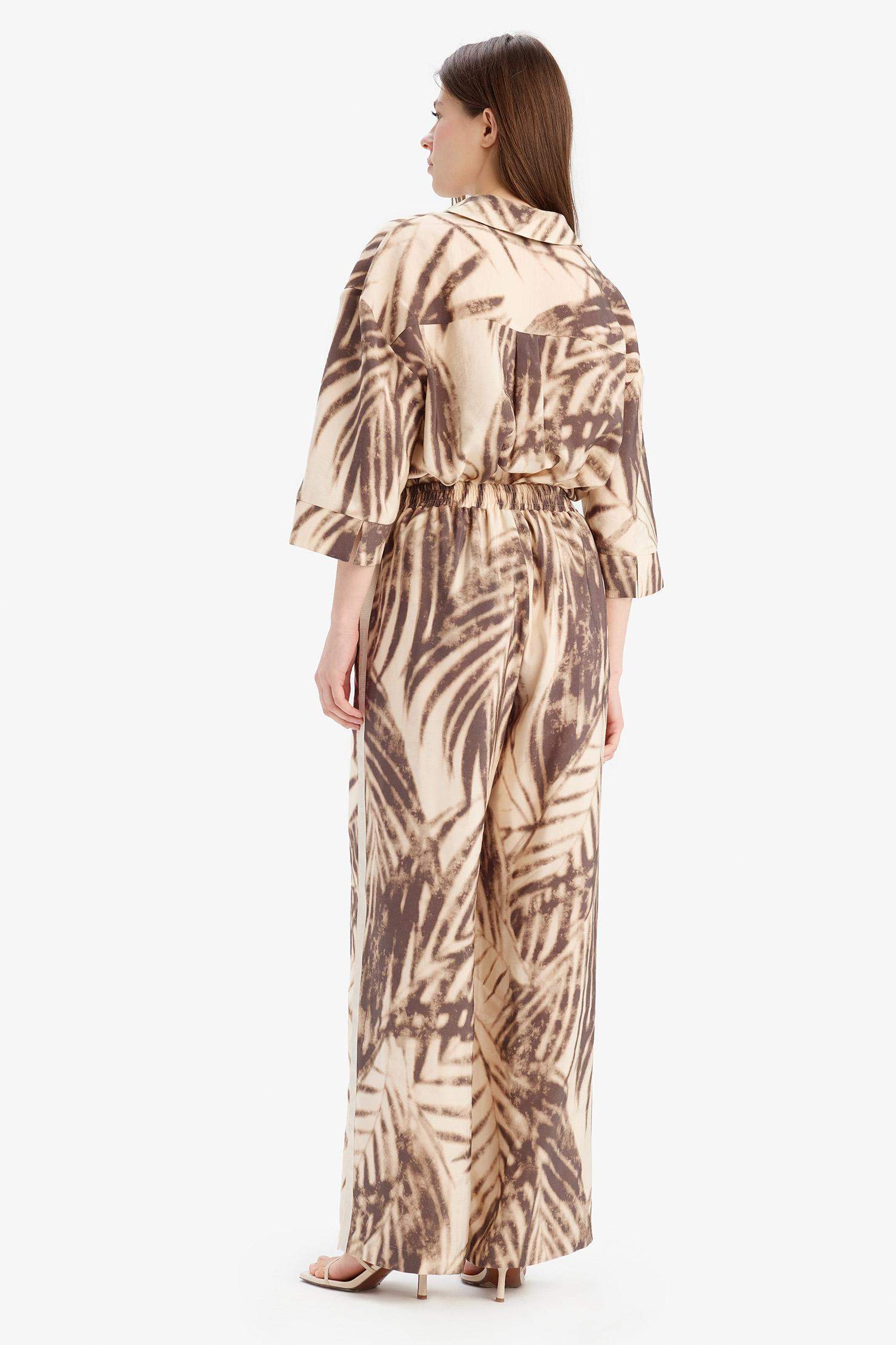 Wide Leg Desenli Modal Kumaş Palazzo Pantolon Yüksek Bel Düz Geniş Paça