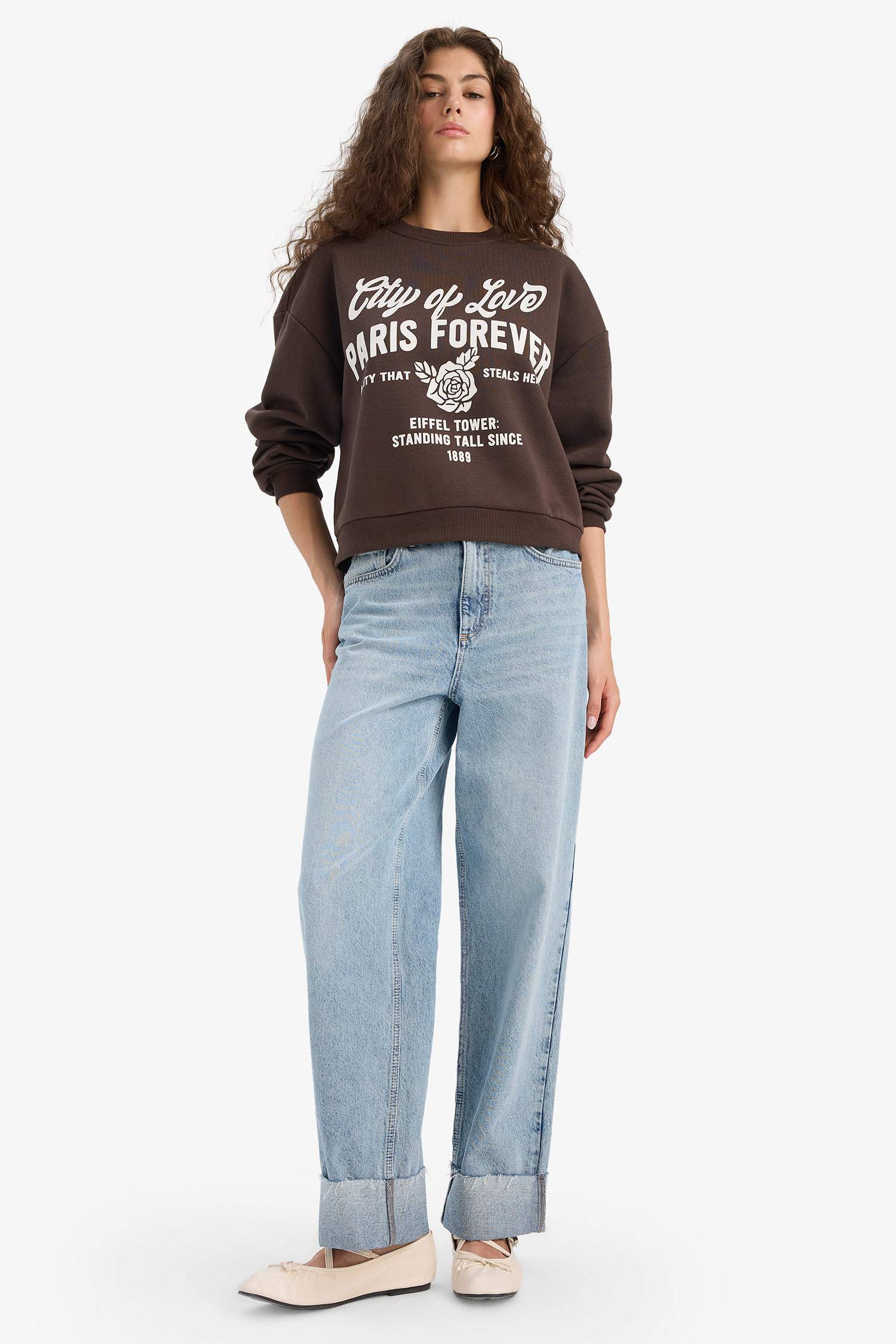 سويت شيرت تقيل قصة عادية بياخة مستديرة