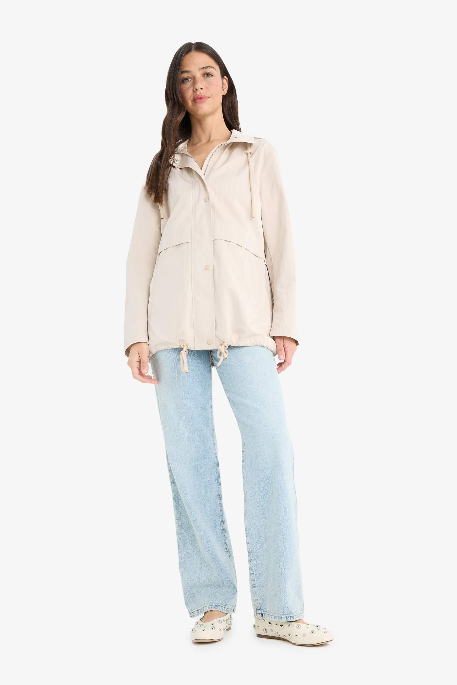 Su Geçirmez Regular Fit Kapüşonlu Fermuarlı Yağmurluk