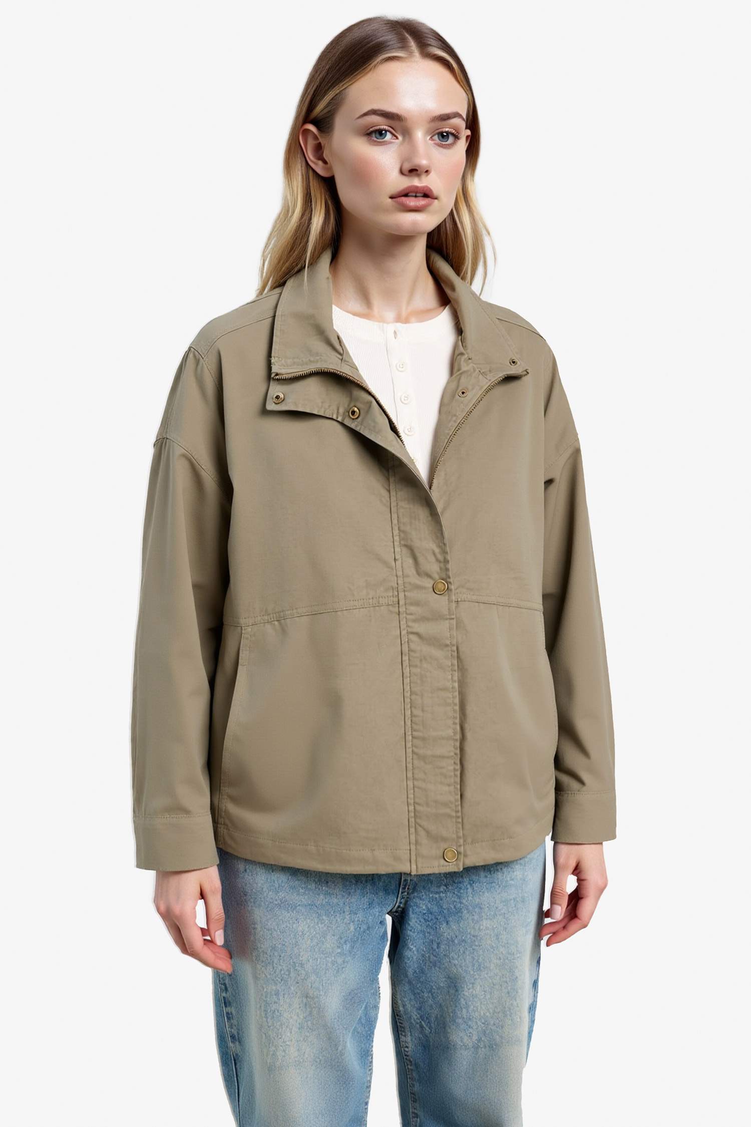 Su Geçirmez Relax Fit Pamuklu Fermuarlı Mont 