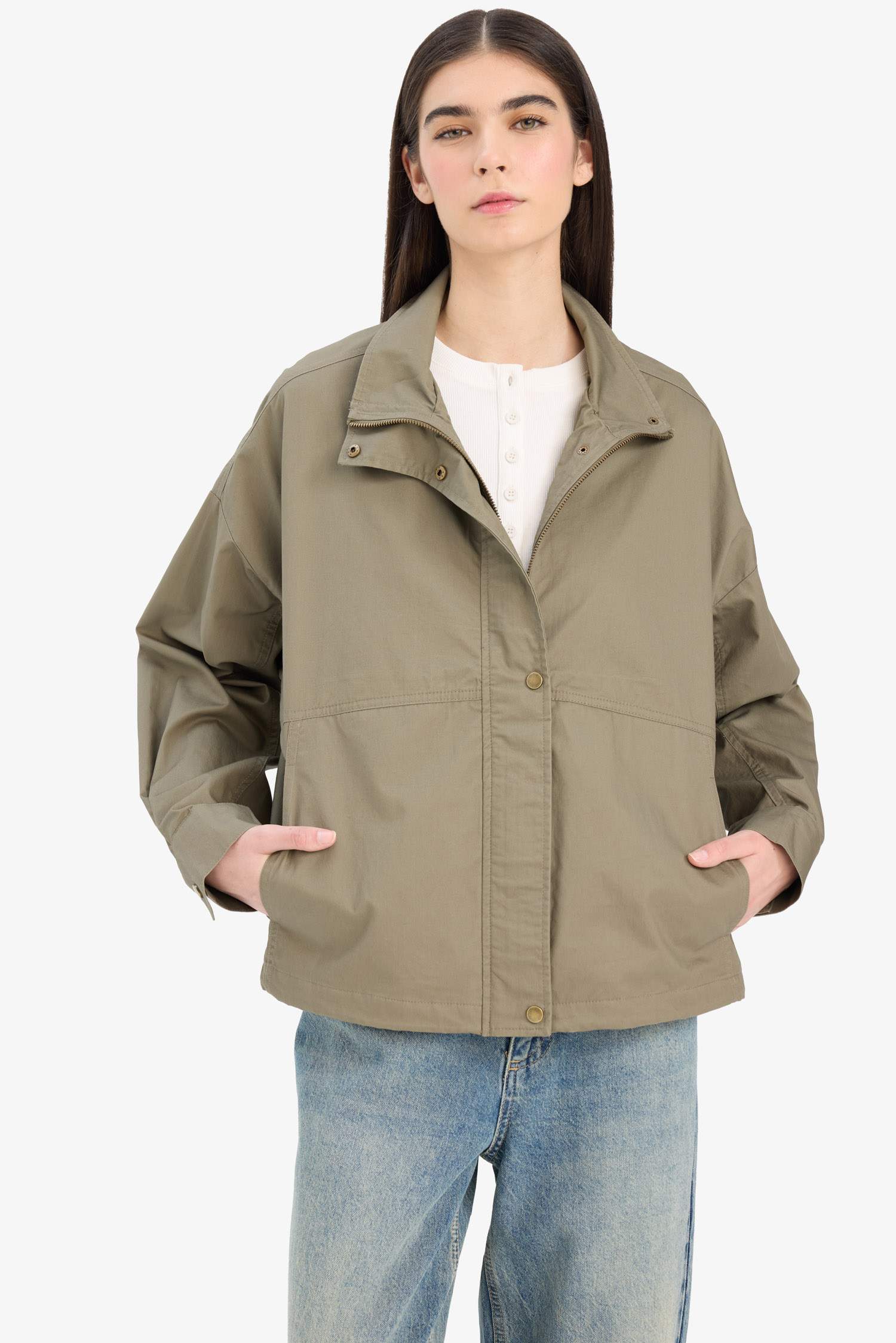 Su Geçirmez Relax Fit Pamuklu Fermuarlı Mont 