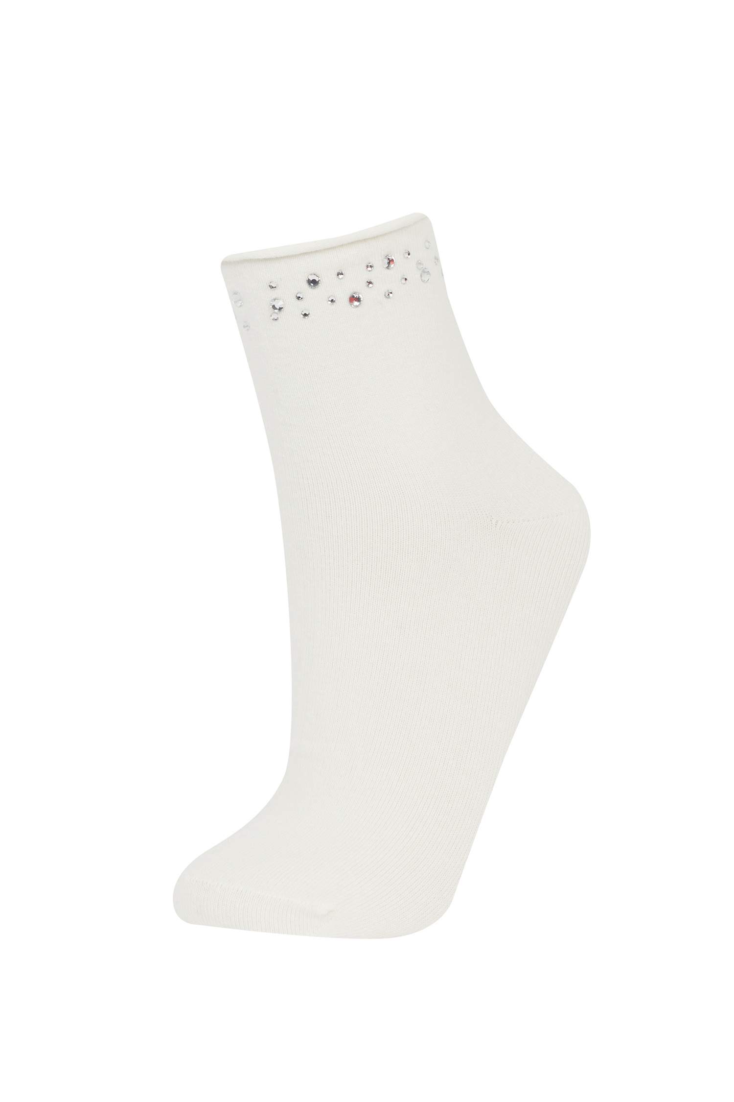 Kadın Dikişsiz Parlak Taş Baskılı 2'li Penye Pamuklu Premium Soket Çorap