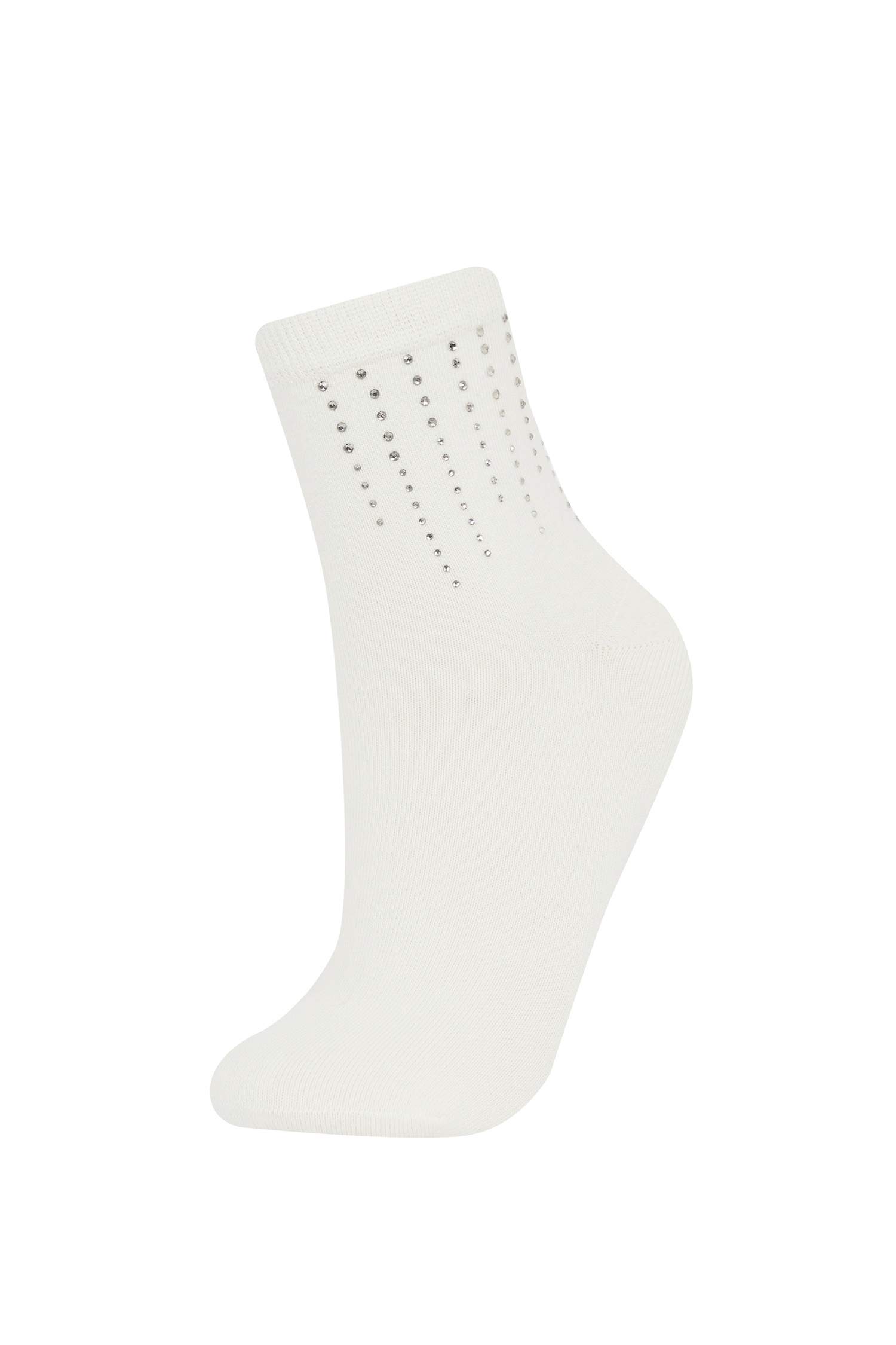 Kadın Dikişsiz Parlak Taş Baskılı Penye Pamuklu Premium Soket Çorap