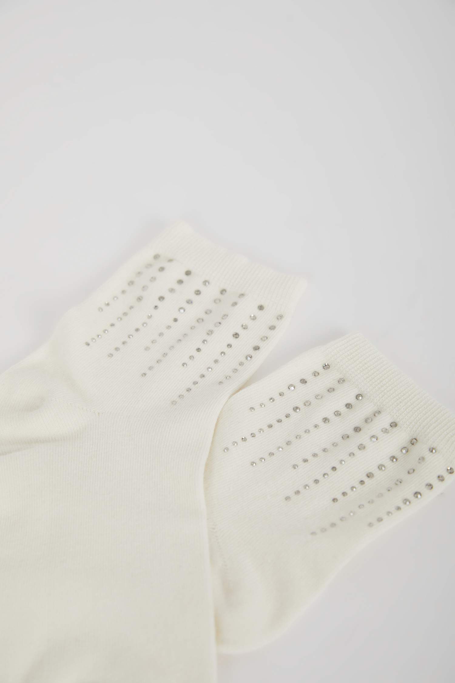 Kadın Dikişsiz Parlak Taş Baskılı Penye Pamuklu Premium Soket Çorap