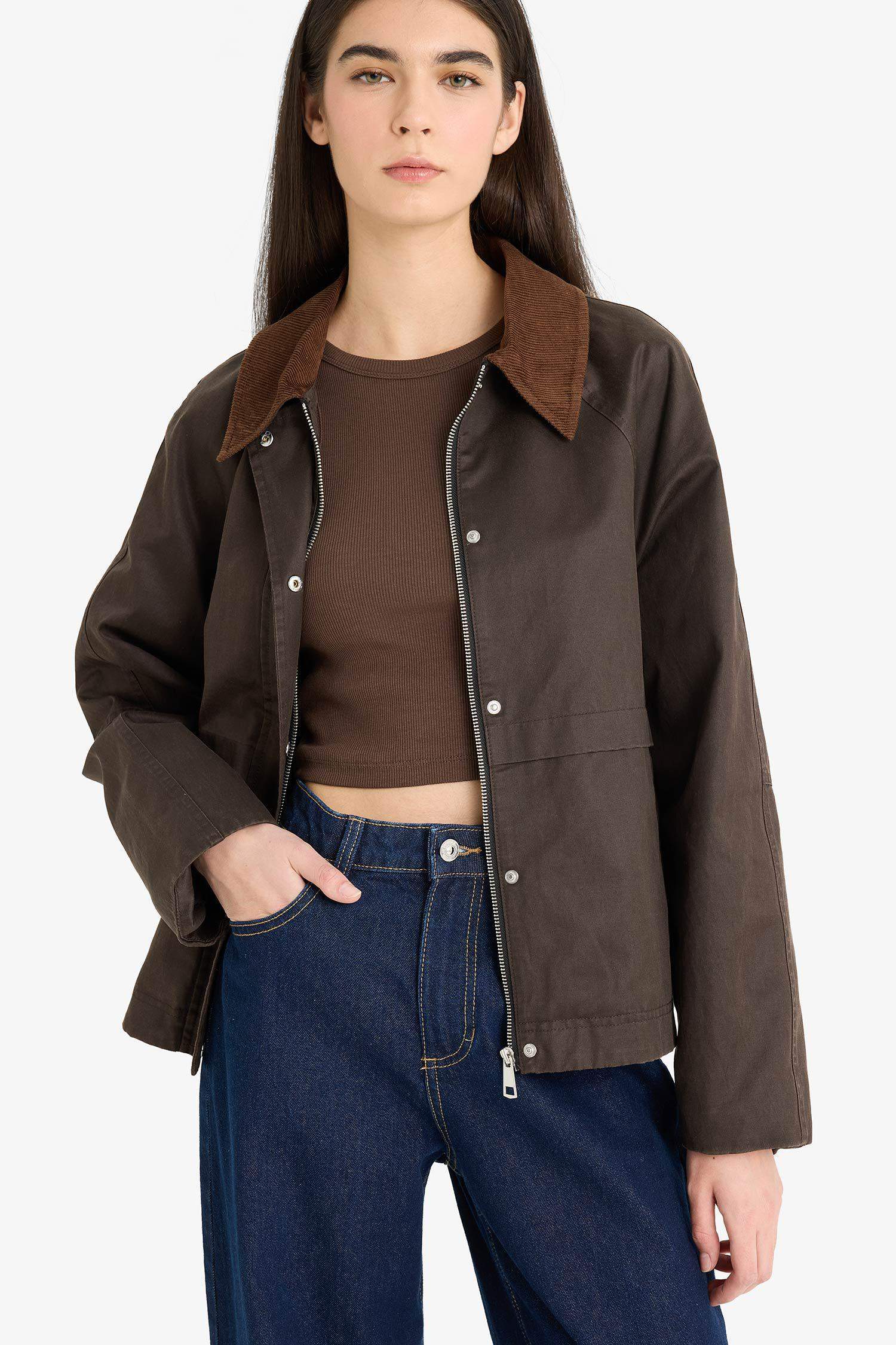 Waterproof Relax Fit Contrast Collar Zippered Puffer Jacket