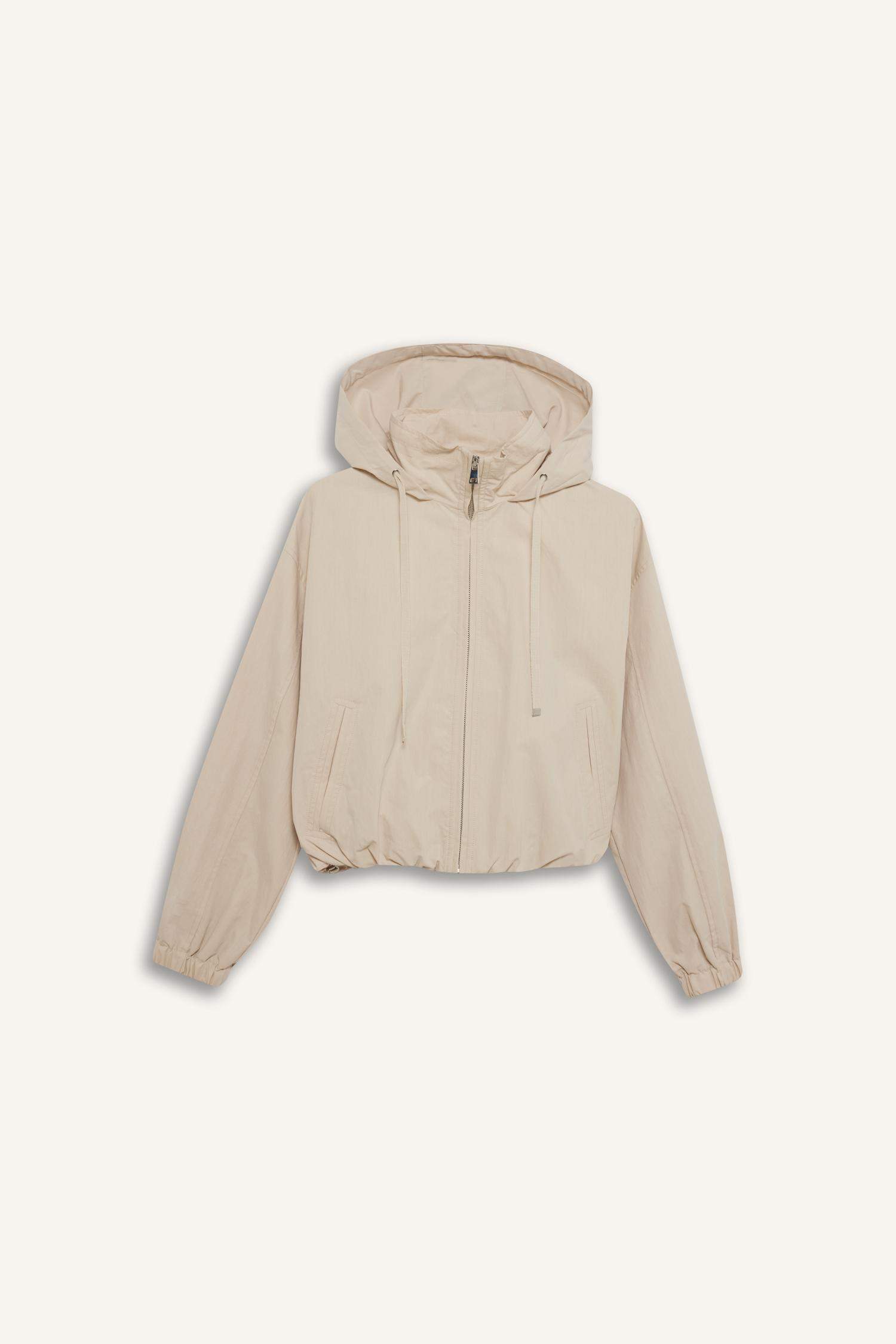 Su Geçirmez Regular Fit Kapüşonlu Fermuarlı Crop Mont