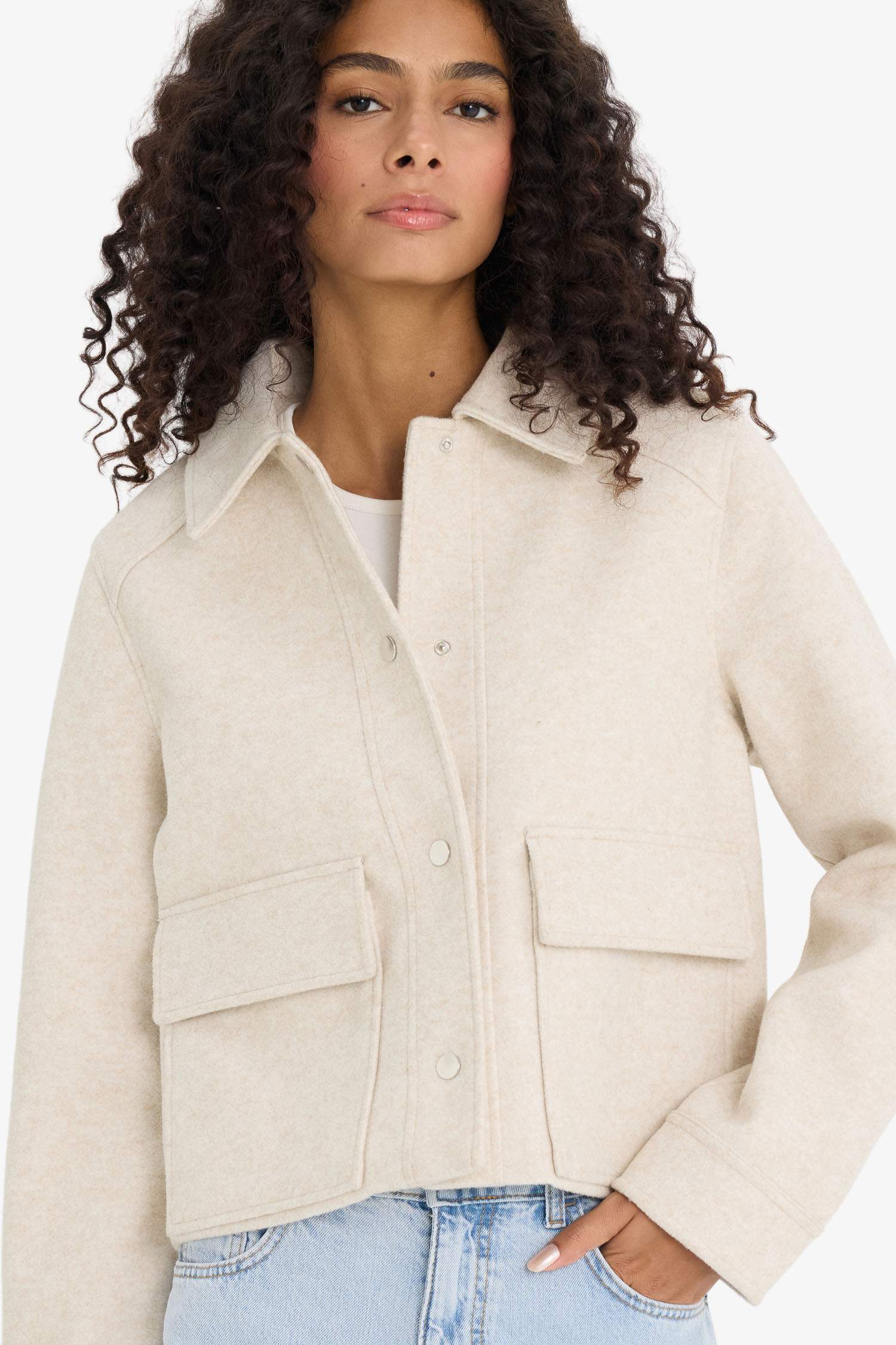 Regular Fit Polo Yaka Düğmeli Kaşe Mont