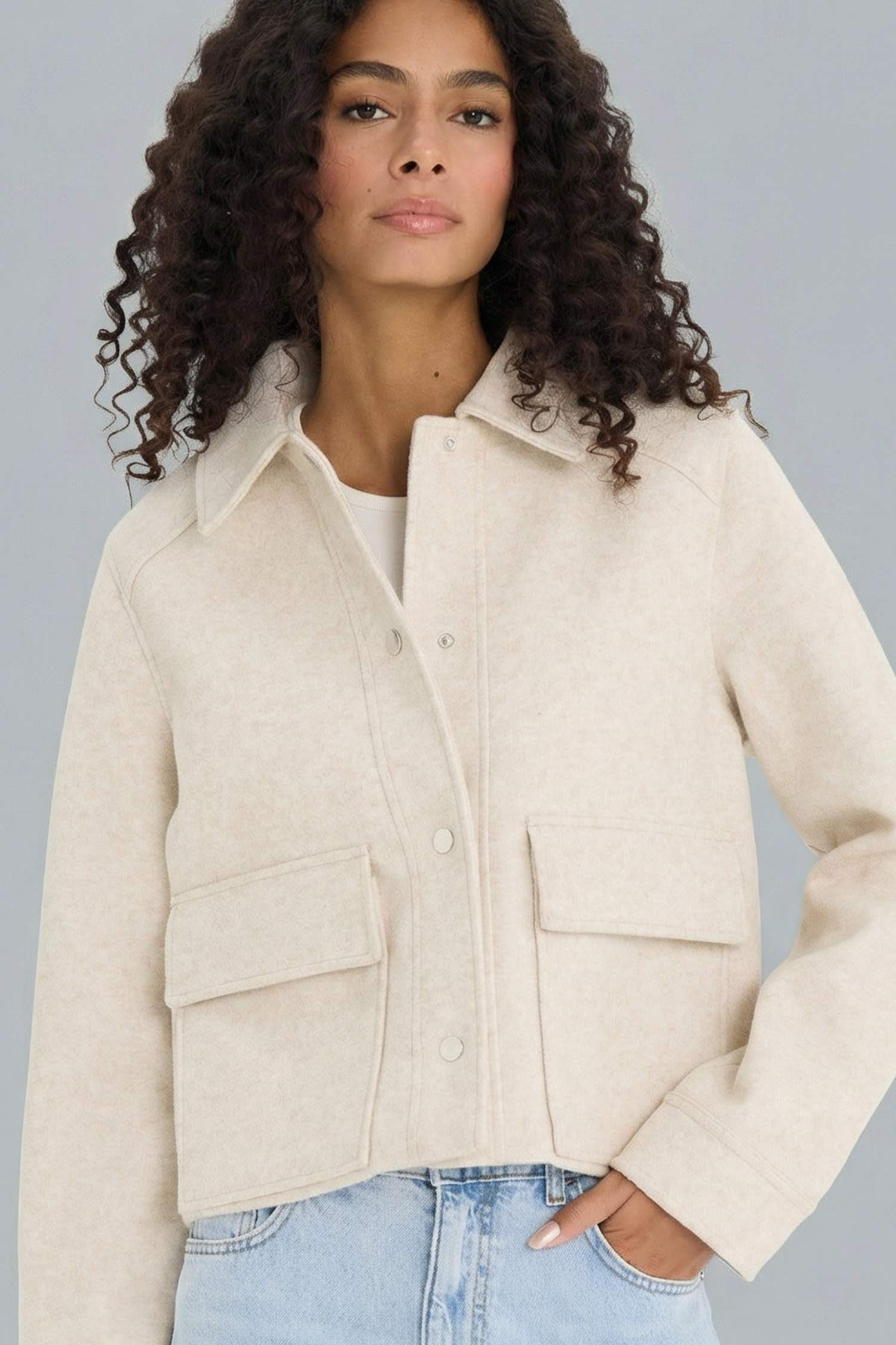 Regular Fit Polo Collar Buttons Wool Jacket