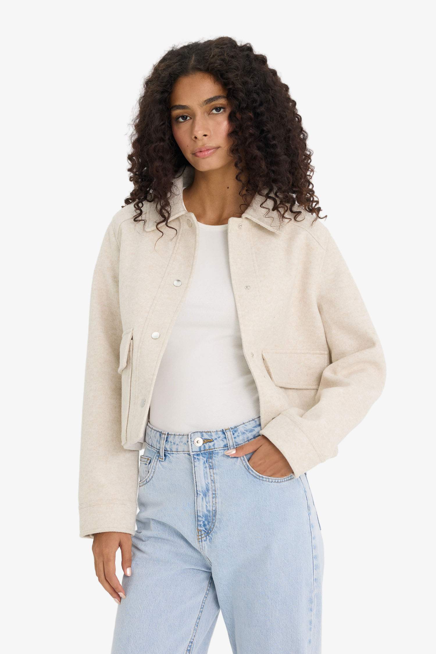 Regular Fit Polo Yaka Düğmeli Kaşe Mont