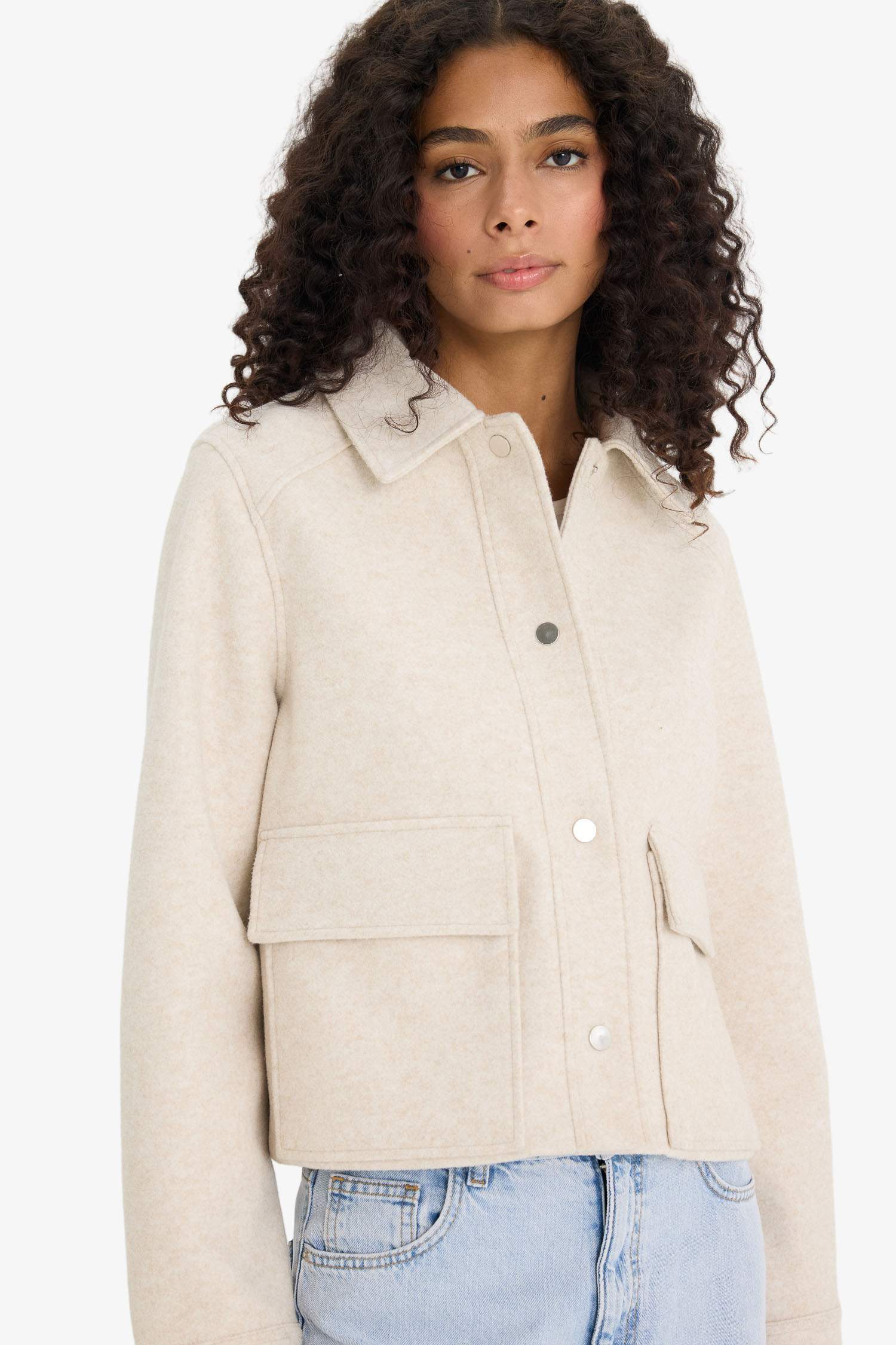 Regular Fit Polo Yaka Düğmeli Kaşe Mont