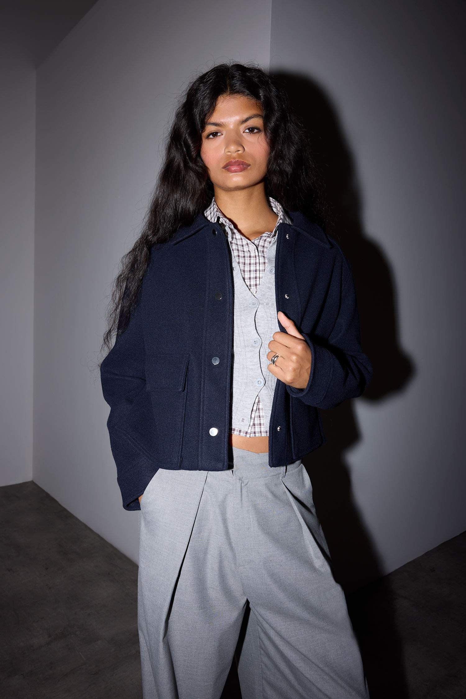 Regular Fit Polo Collar Buttons and Pockets Wool Jacket