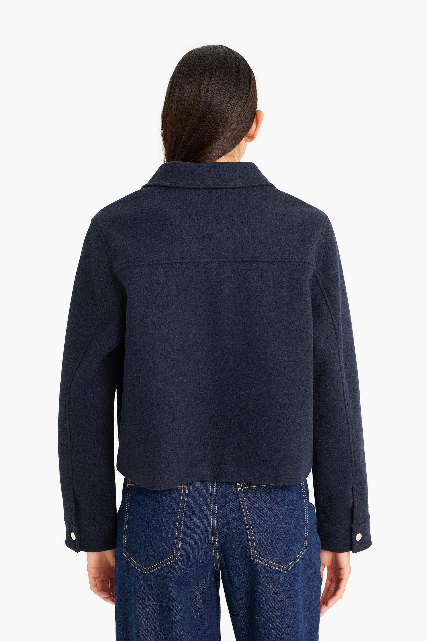 Regular Fit Polo Collar Buttons and Pockets Wool Jacket