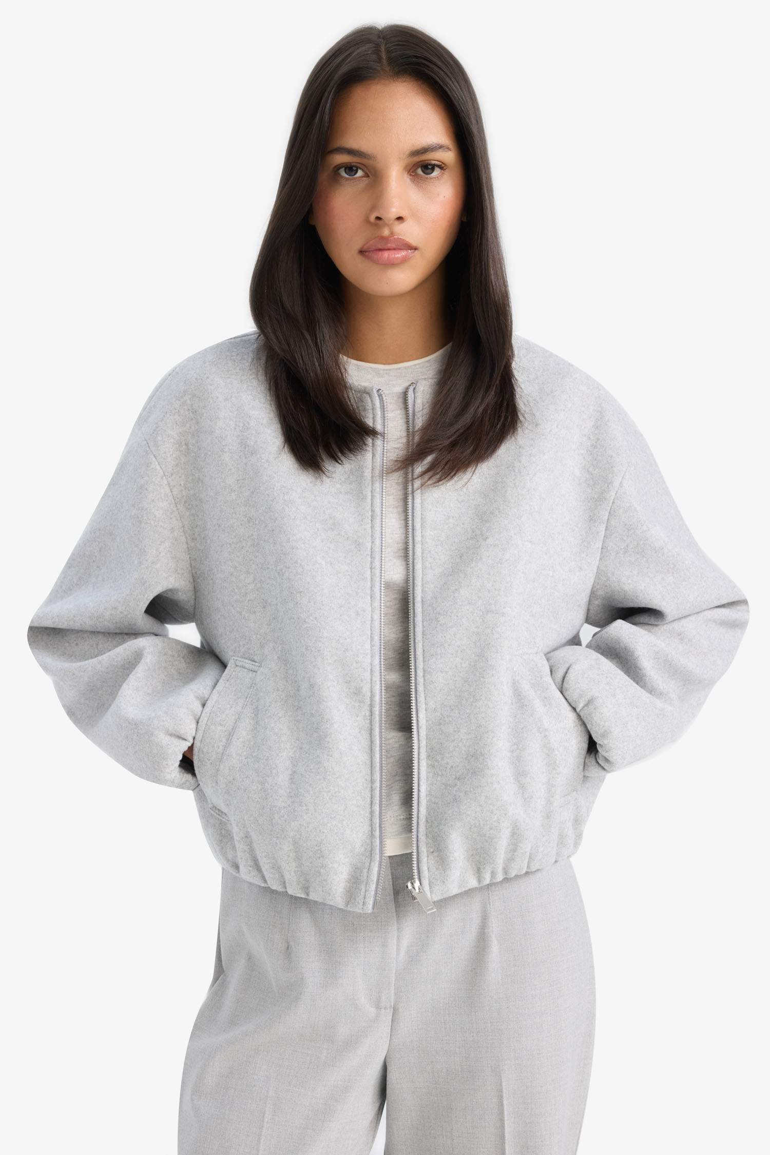 Regular Fit Hakim Yaka Fermuarlı Kaşe Bomber Mont