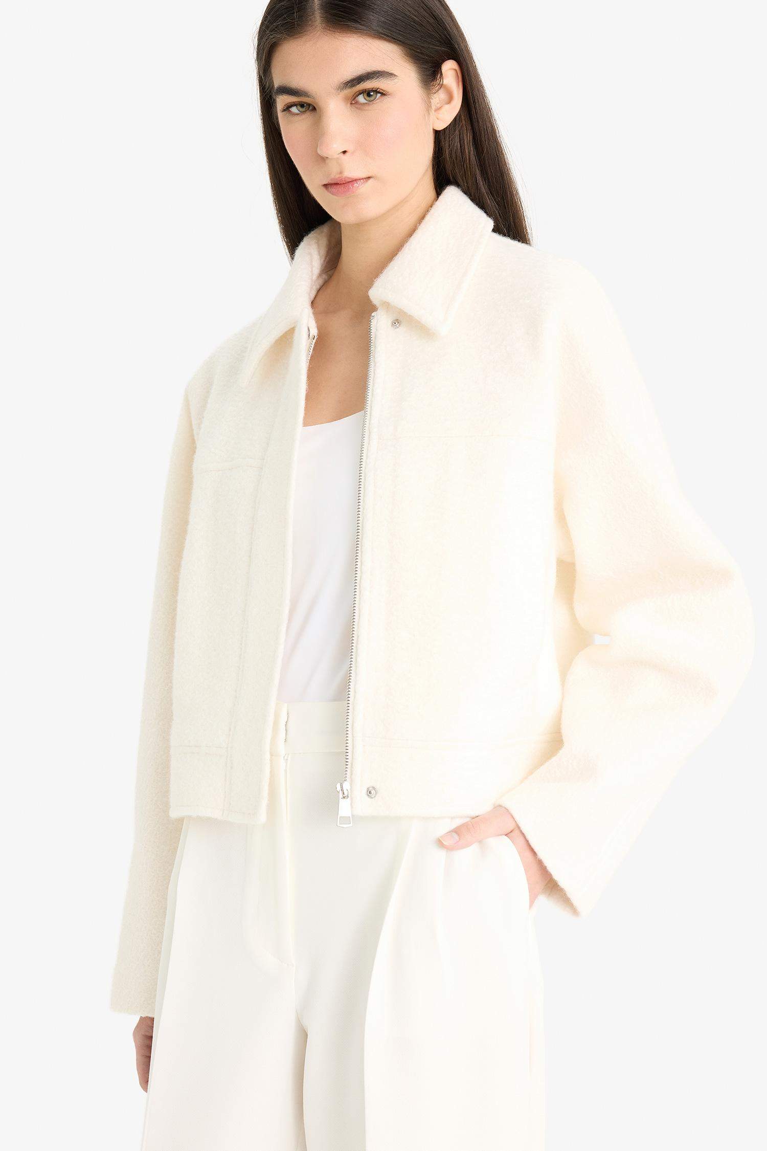 Пальто стандартного кроя с поло воротником