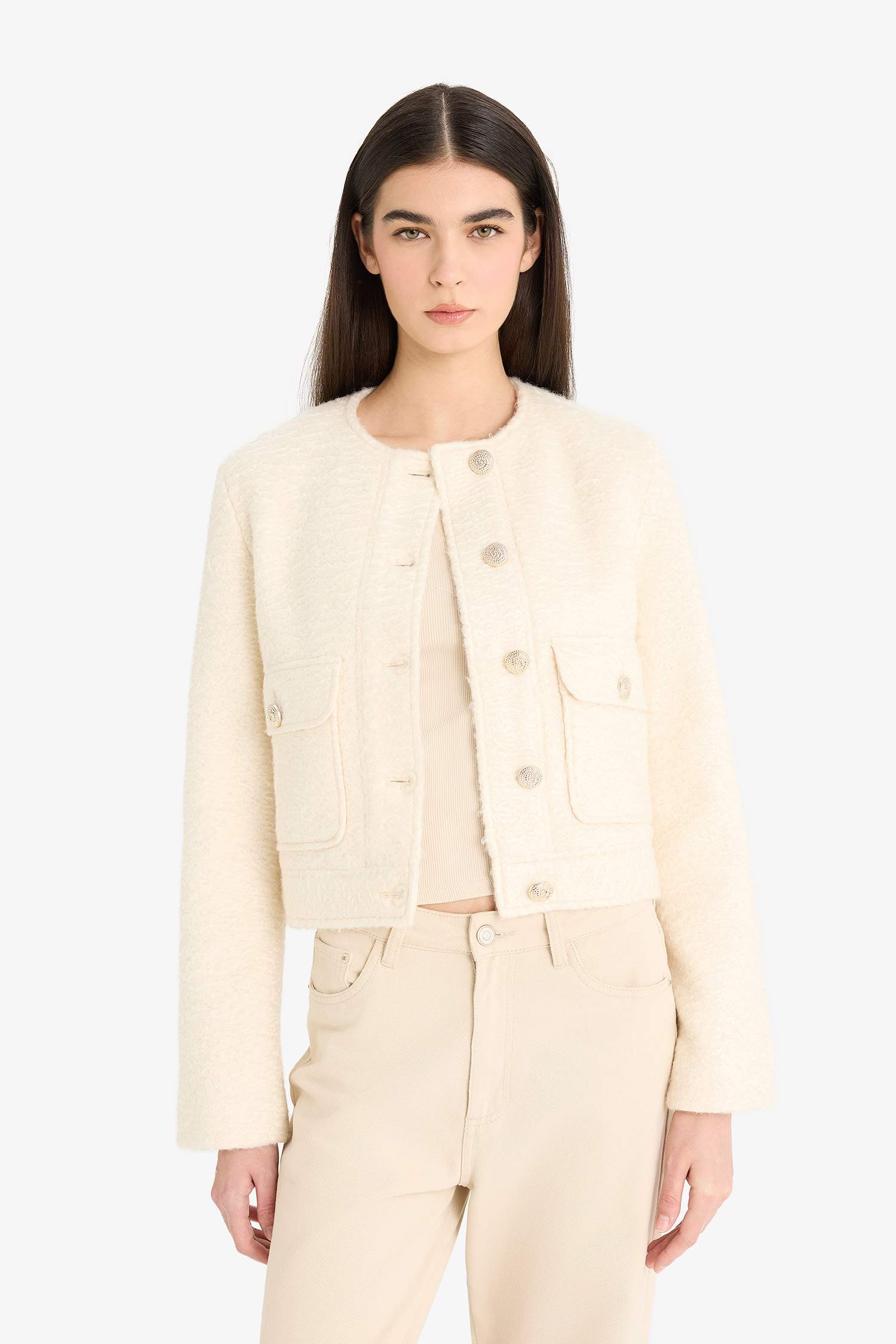 Regular Fit Düğmeli Kaşe Mont