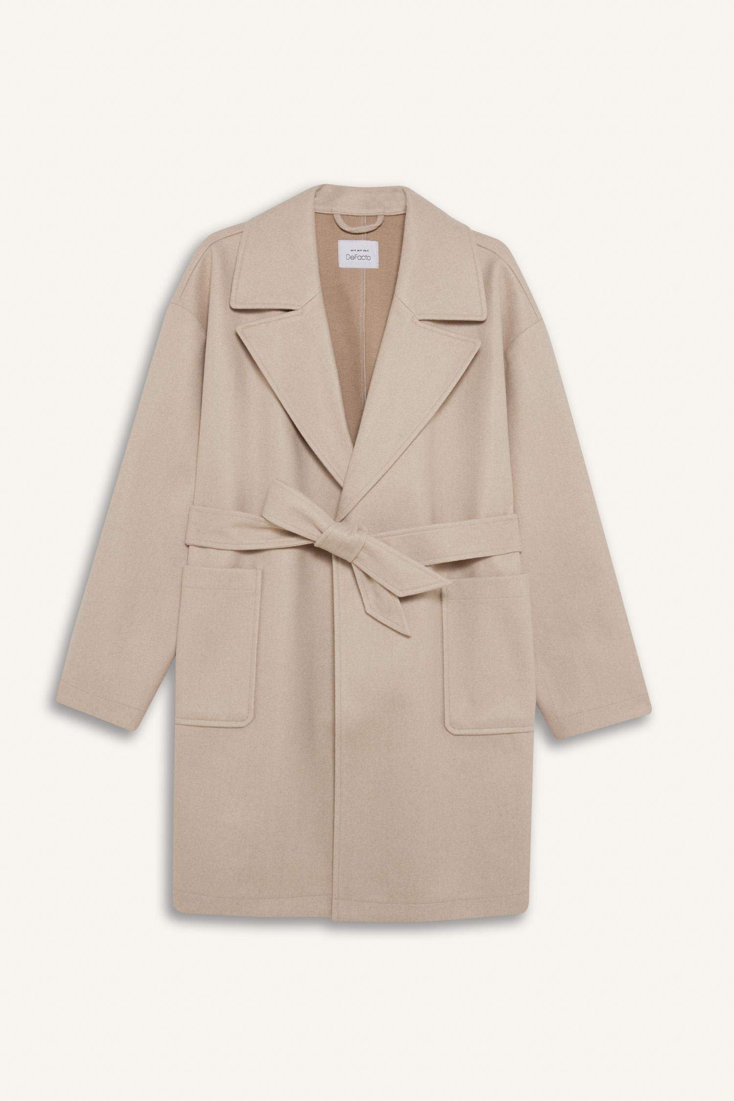 Regular Fit Kuşaklı Kaşe Kaban