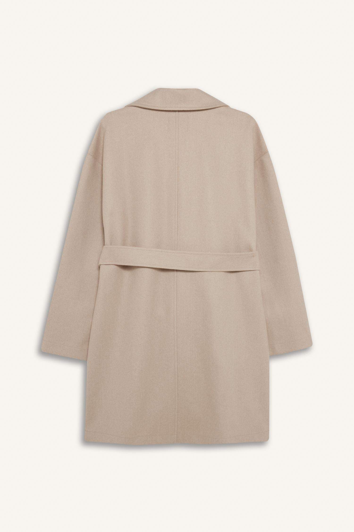 Regular Fit Kuşaklı Kaşe Kaban