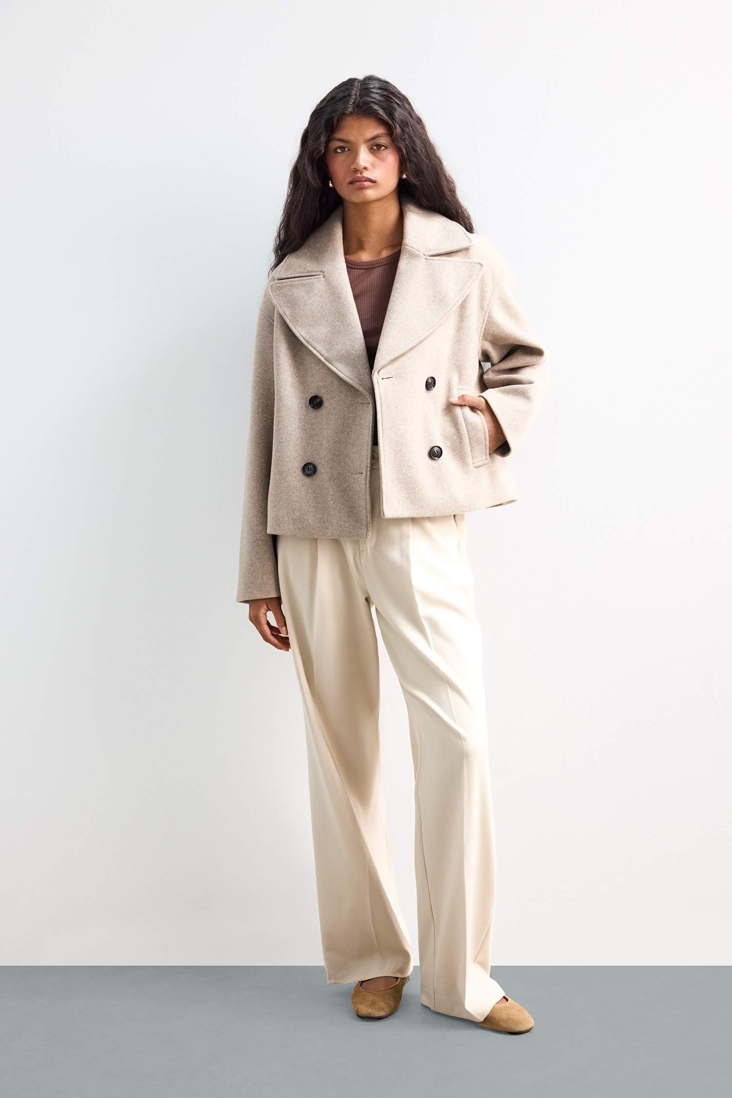 Regular Fit Düğmeli Kaşe Kaban