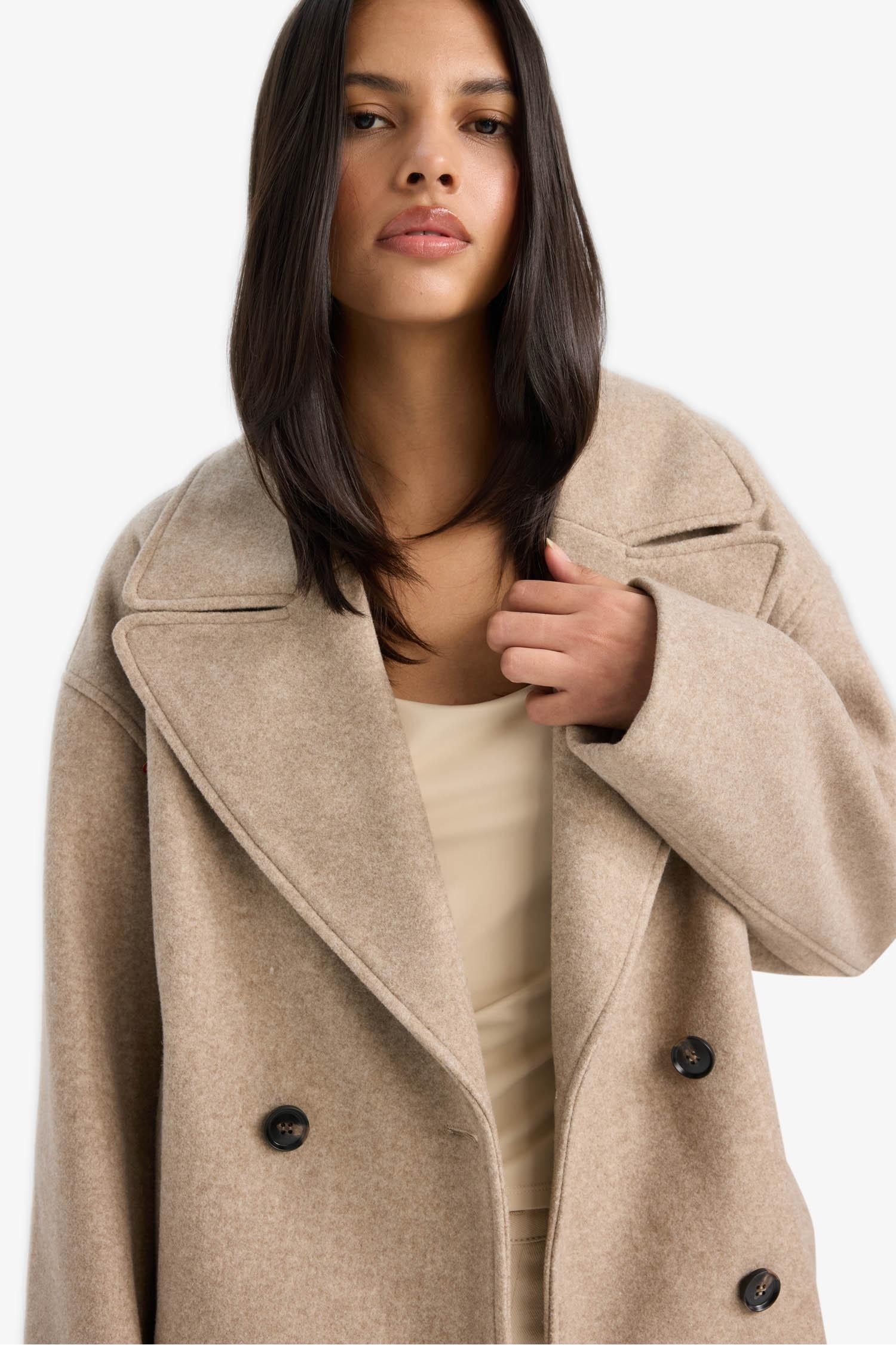 Regular Fit Düğmeli Kaşe Kaban