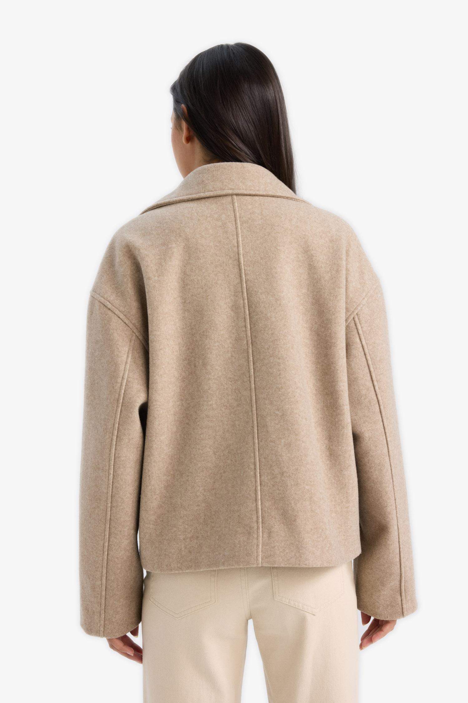 Regular Fit Düğmeli Kaşe Kaban