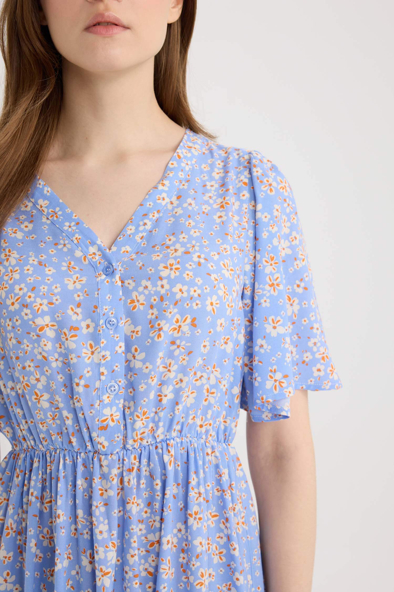 Regular Fit V-Neck Short Sleeve Midi Dress