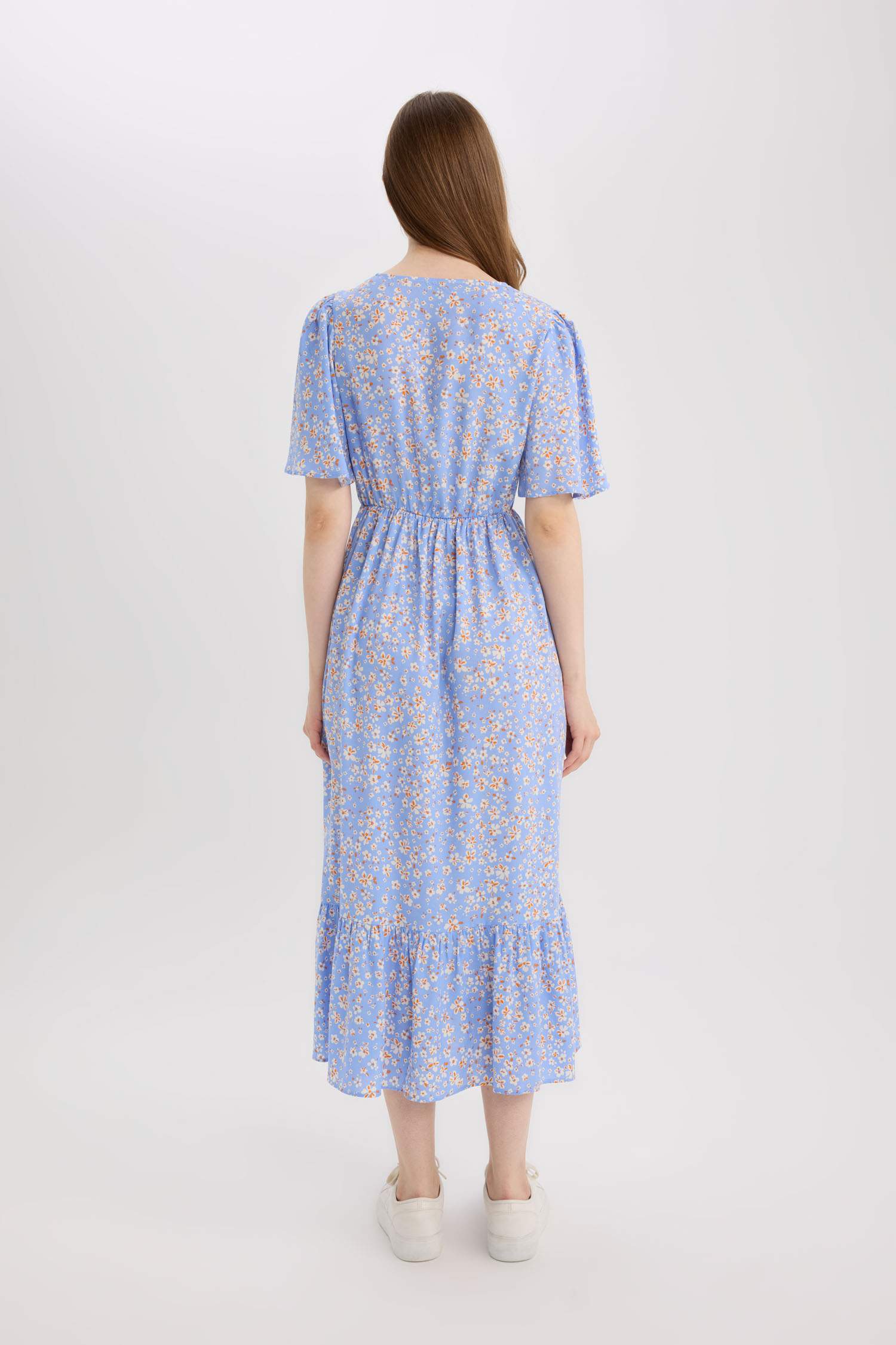 Regular Fit V-Neck Short Sleeve Midi Dress