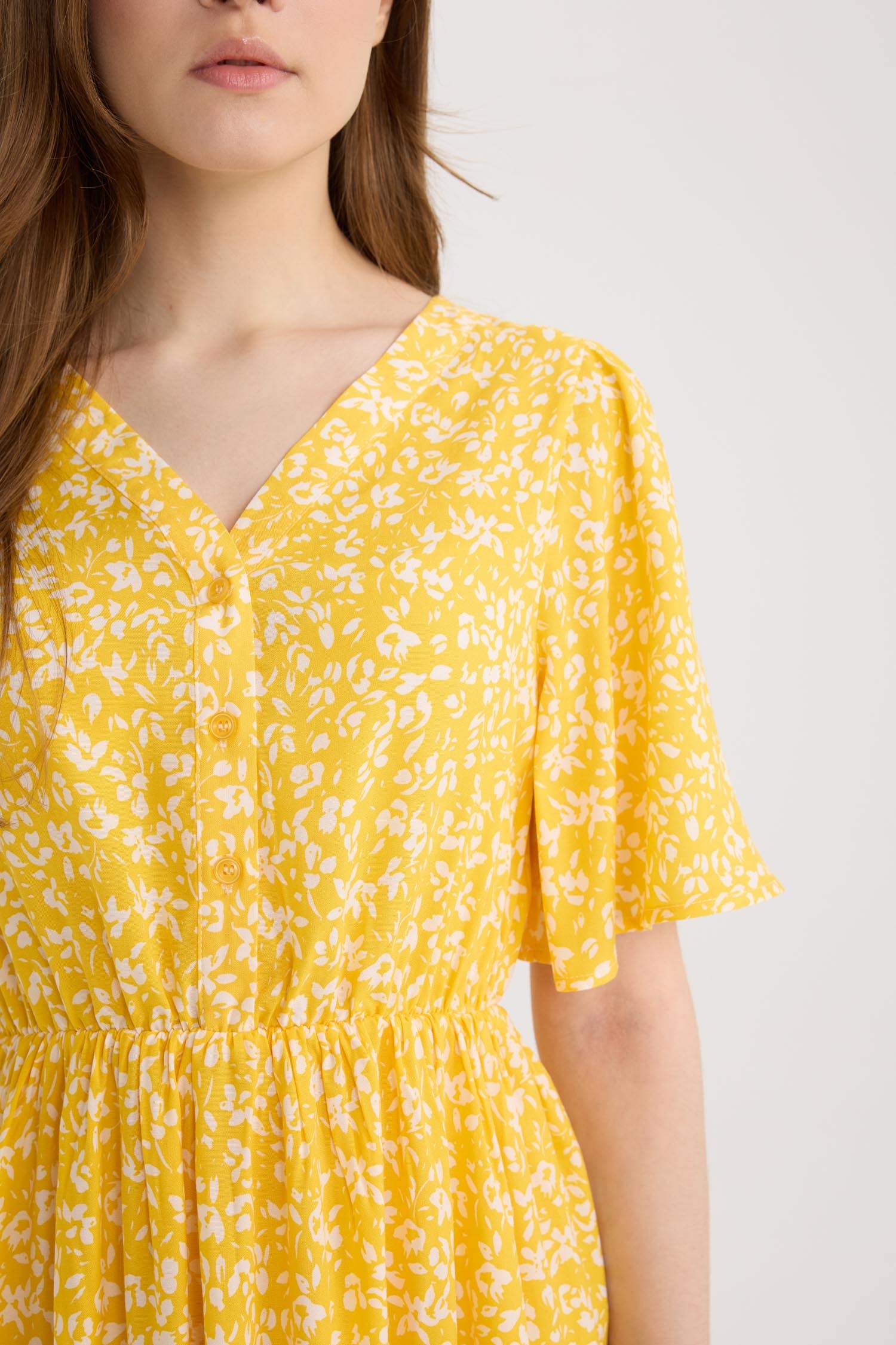 Regular Fit V Neck Patterned Midi Dress