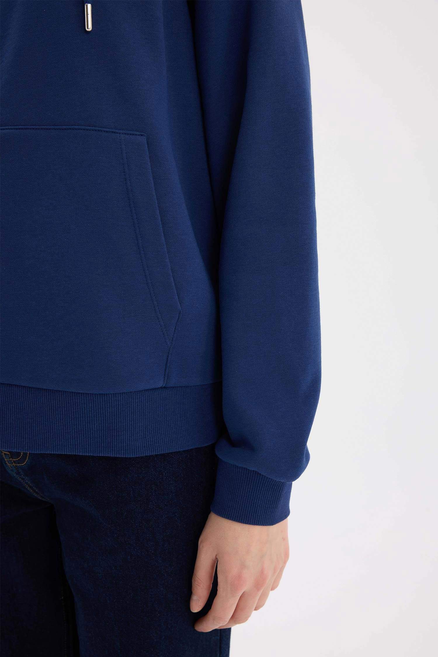 Relax Fit Kapüşonlu Basic Düz Kalın Fermuarlı Sweatshirt