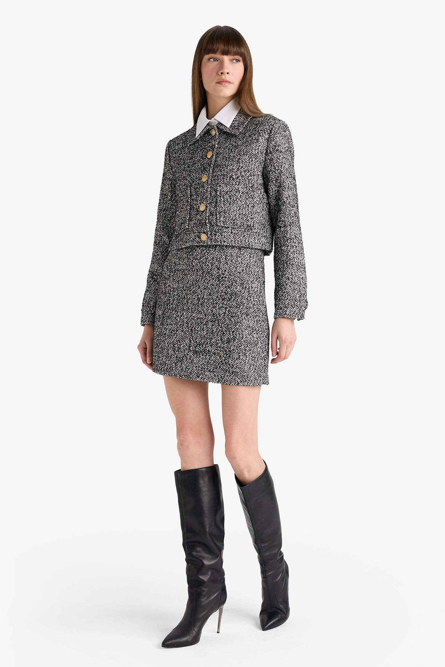 Юбка А-силуэта с высокой талией и подкладкой из твида