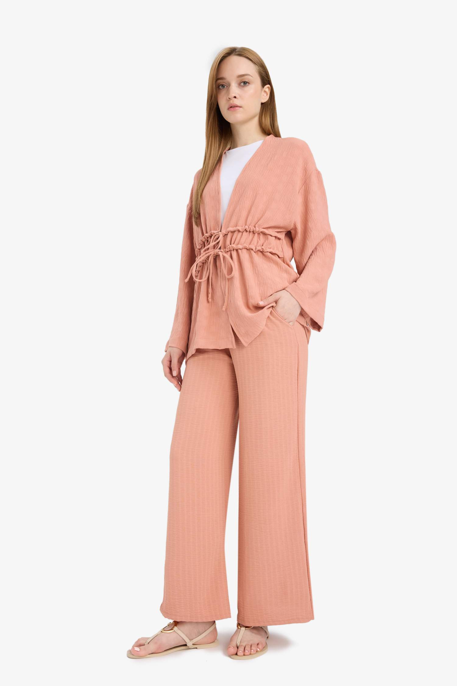 Jacquard Pocket Detail Wide Leg Trousers