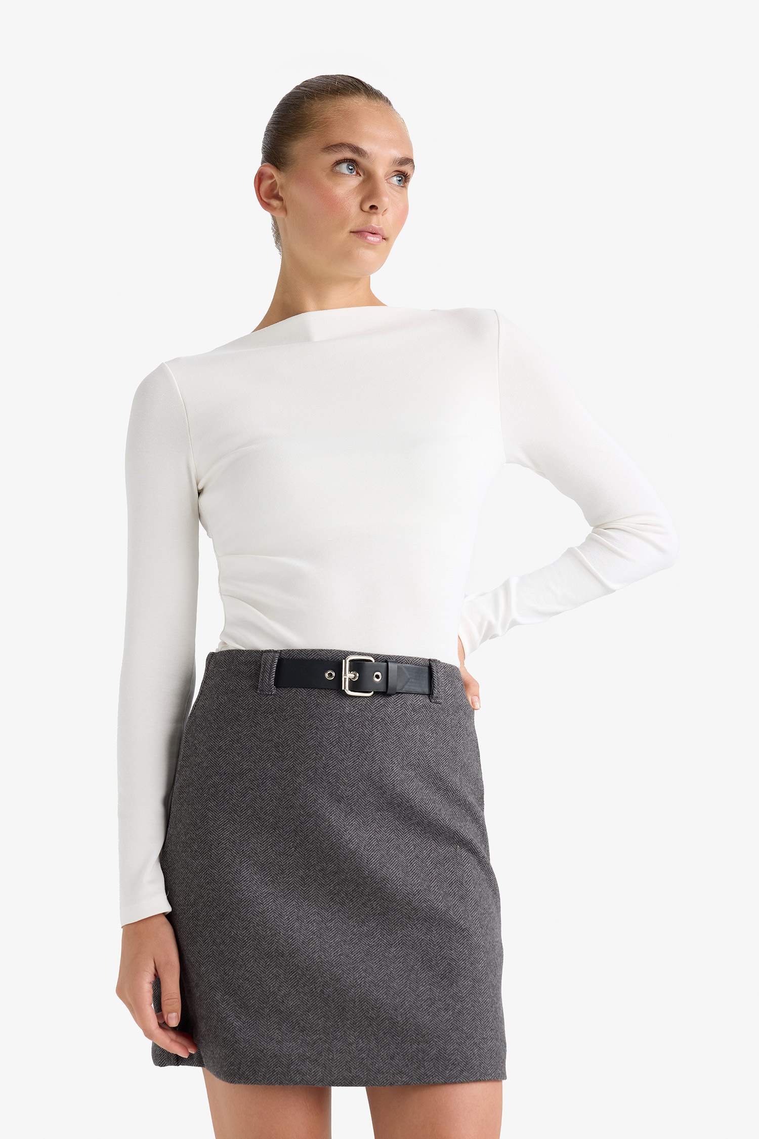 Юбка А-силуэта с высокой талией и подкладкой