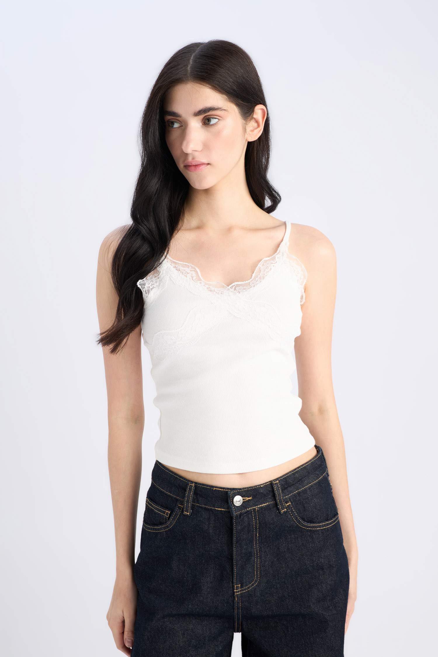 Slim Fit Dar Kesim V Yaka Fitilli Kaşkorse Atlet