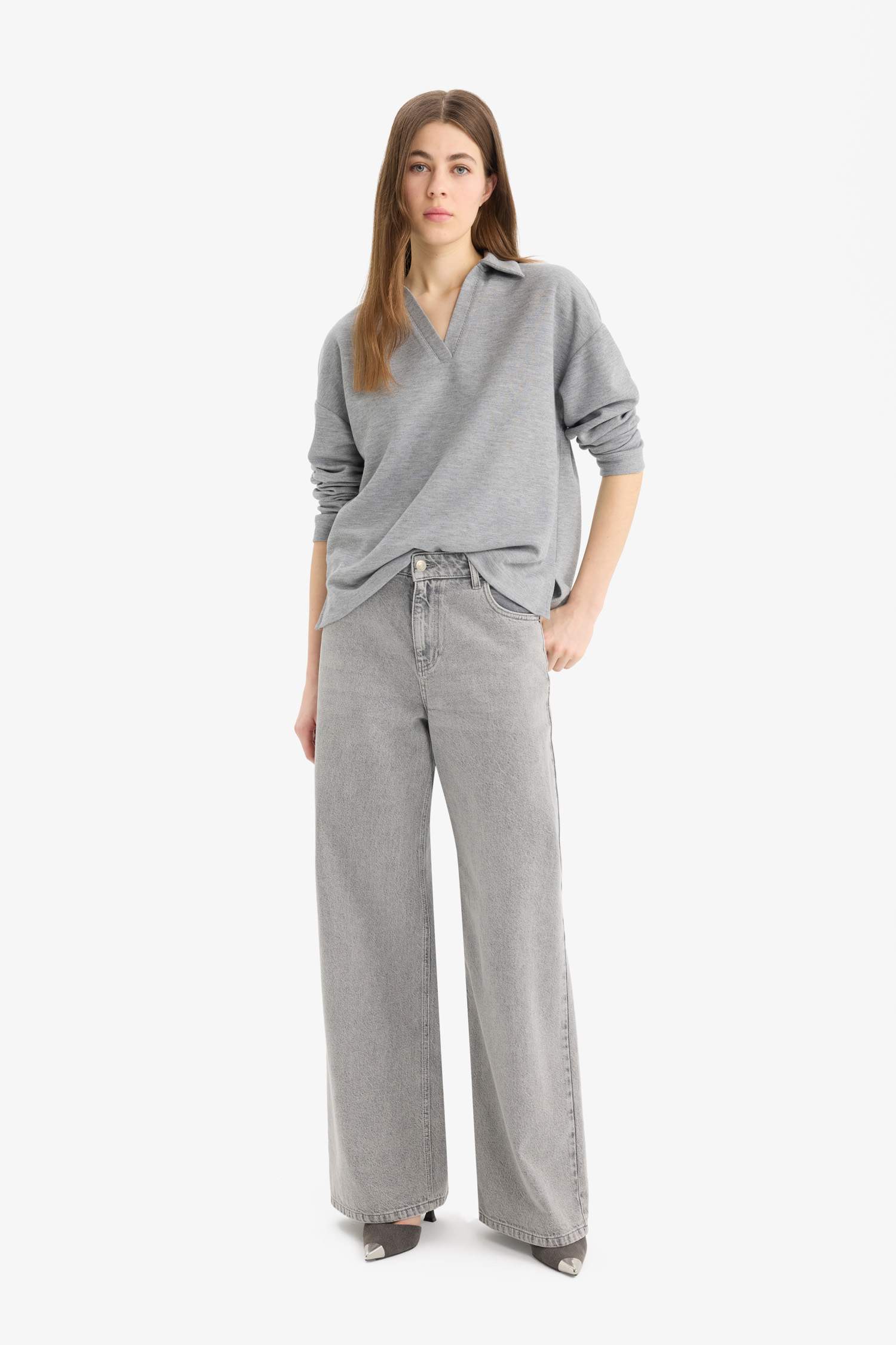 تيشيرت سادة بيزك ردن طويل قصة مريحة وياخة بولو