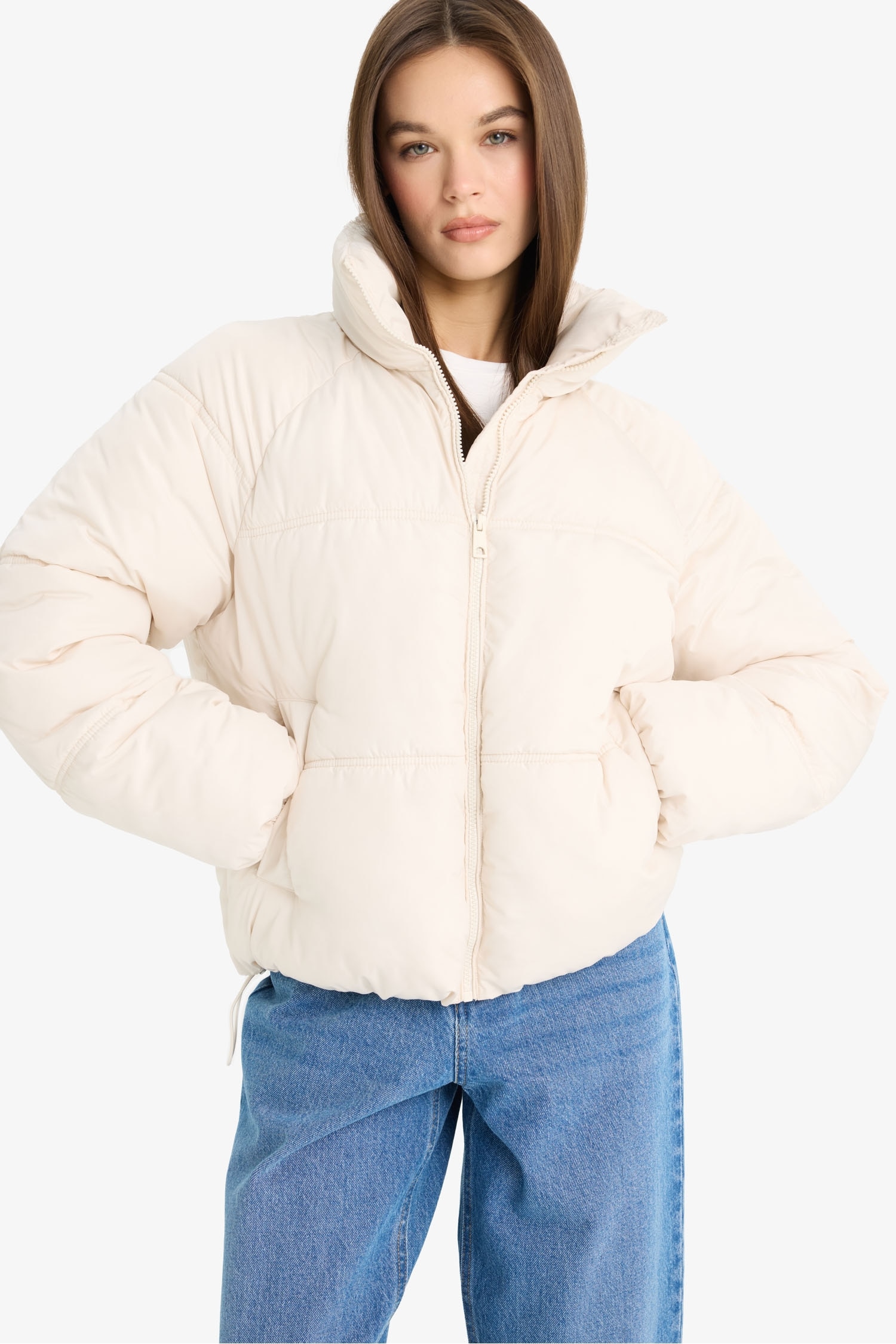 Su Geçirmez Regular Fit Dik Yaka Fermuarlı Şişme Mont