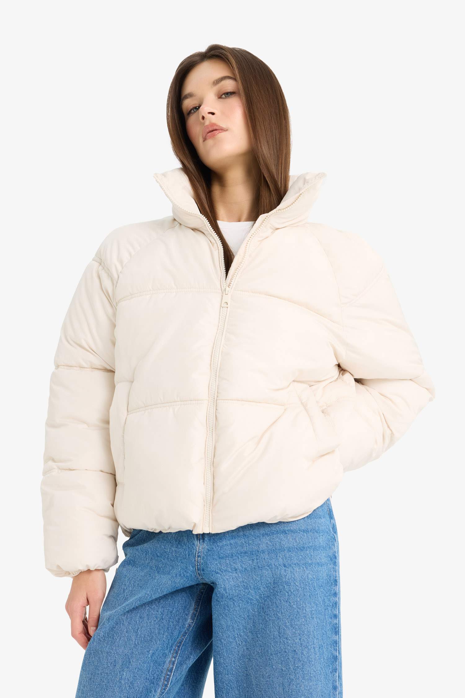 Su Geçirmez Regular Fit Dik Yaka Fermuarlı Şişme Mont