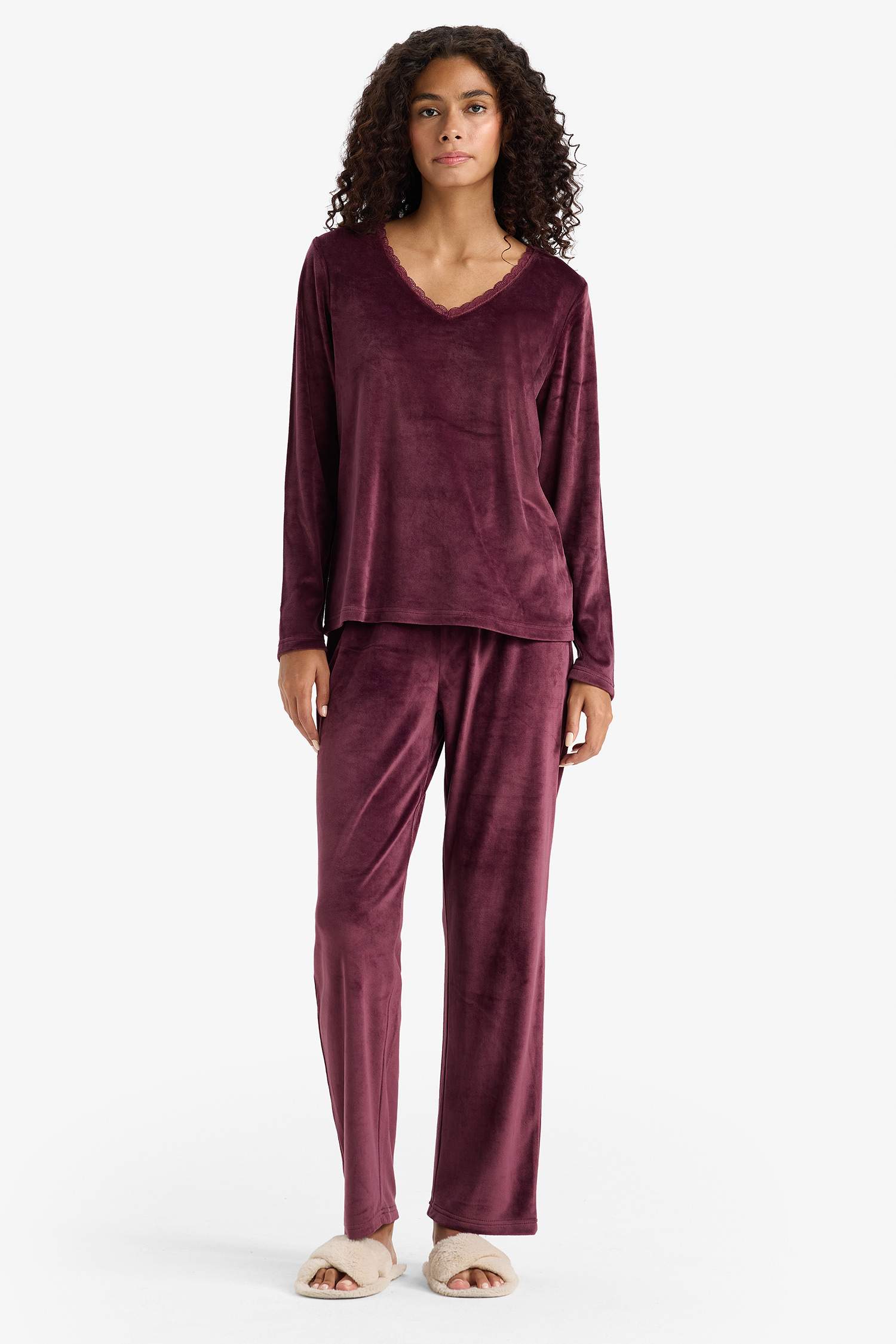 Pijama Takımı Regular Fit Uzun Kollu Velur Üst Uzun Alt