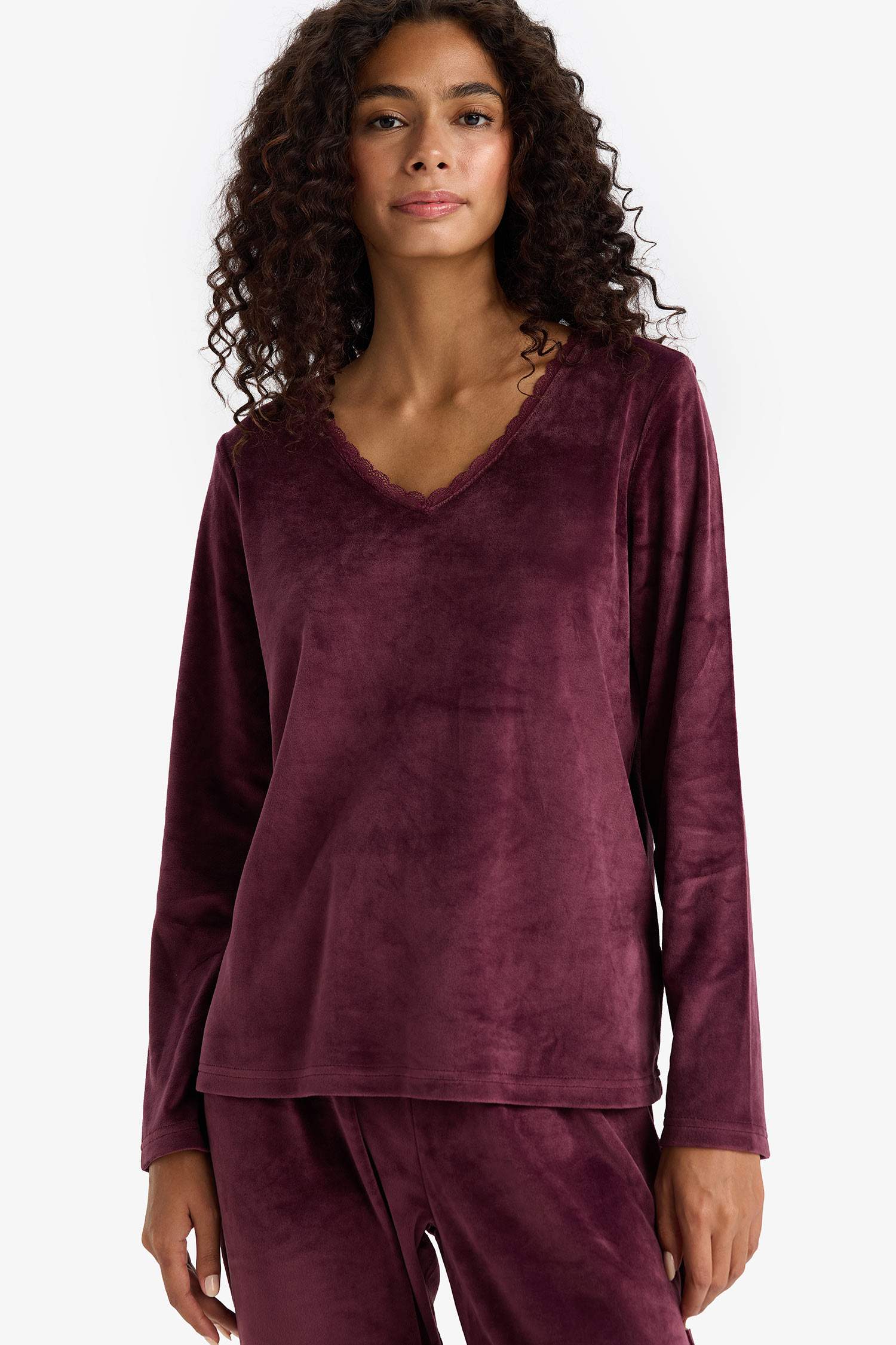 Pijama Takımı Regular Fit Uzun Kollu Velur Üst Uzun Alt