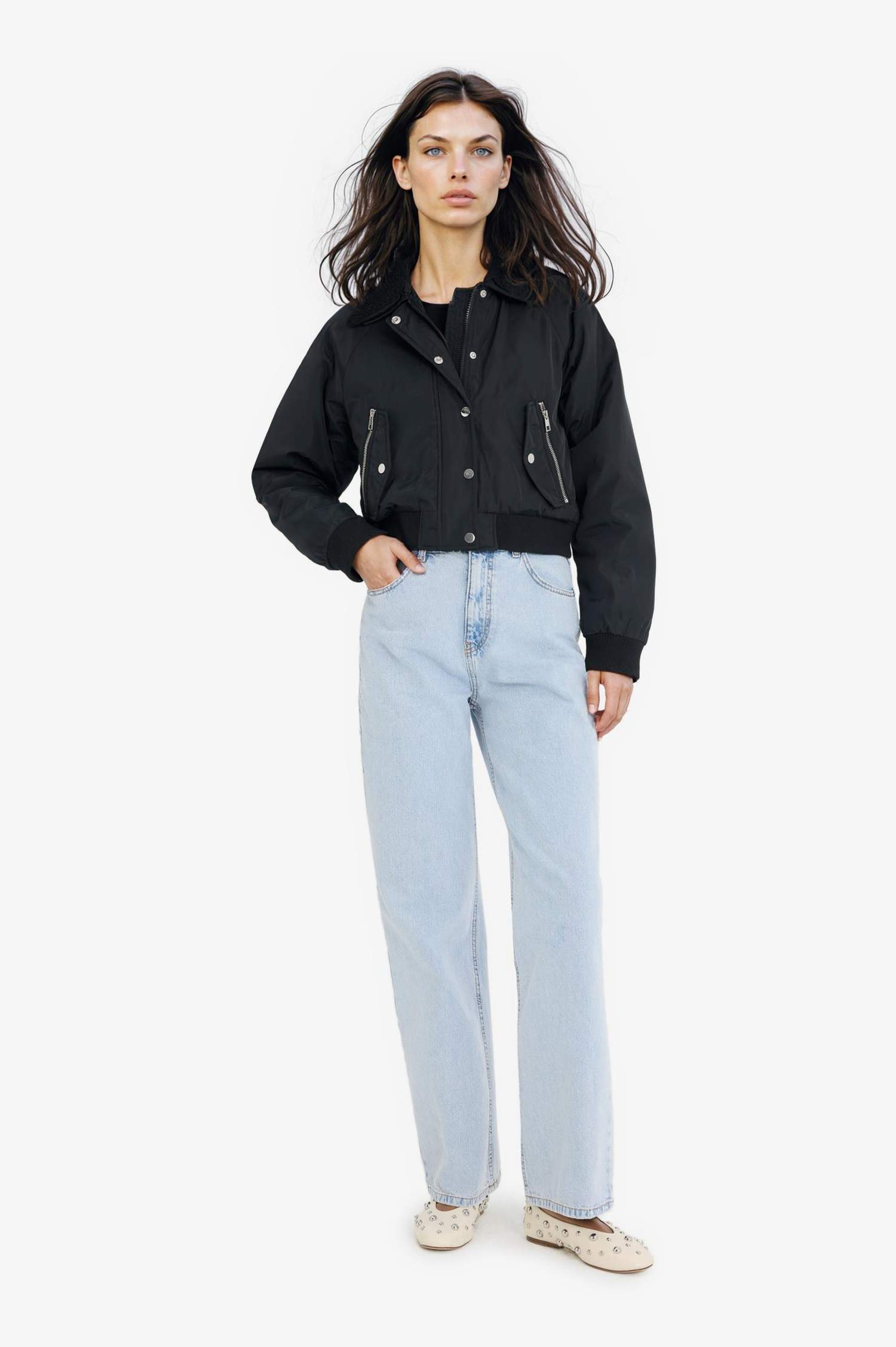 Regular Fit Polo Neck Waterproof Crop Jacket