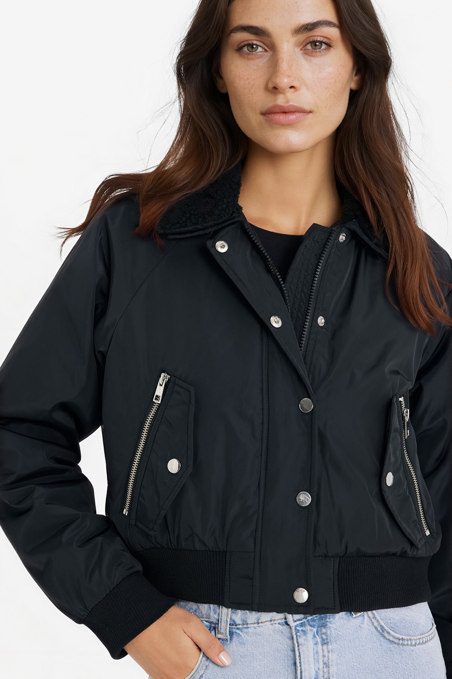 DeFacto Su İtici Regular Fit Polo Yaka Crop Fermuarlı Mont görsel 3