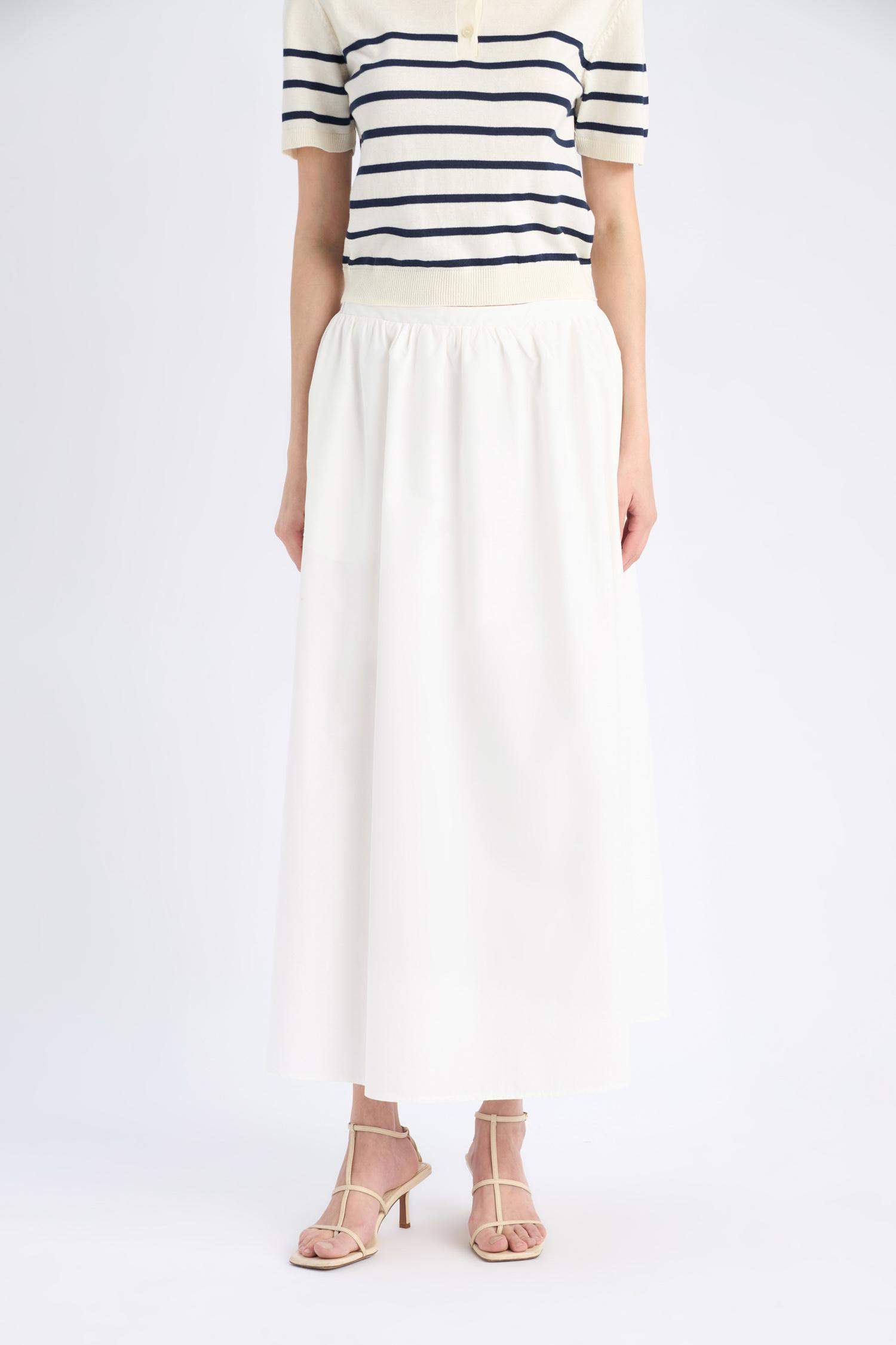 A Kesim Normal Bel Yarım Astar Poplin Midi Etek