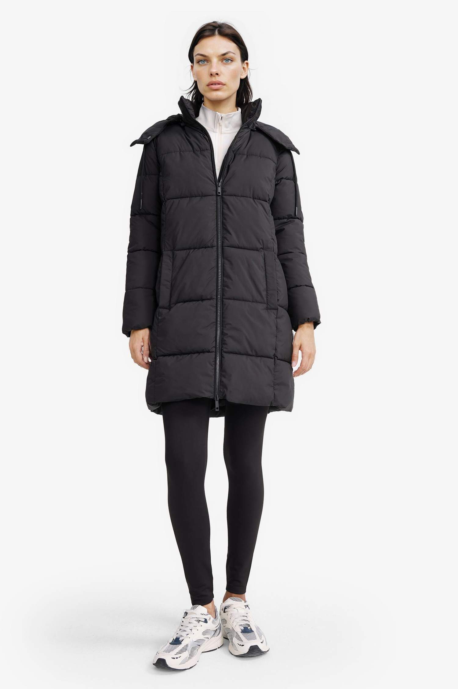 جاكيت طويل قصة عادية بغطاء للرأس مقاوم للماء