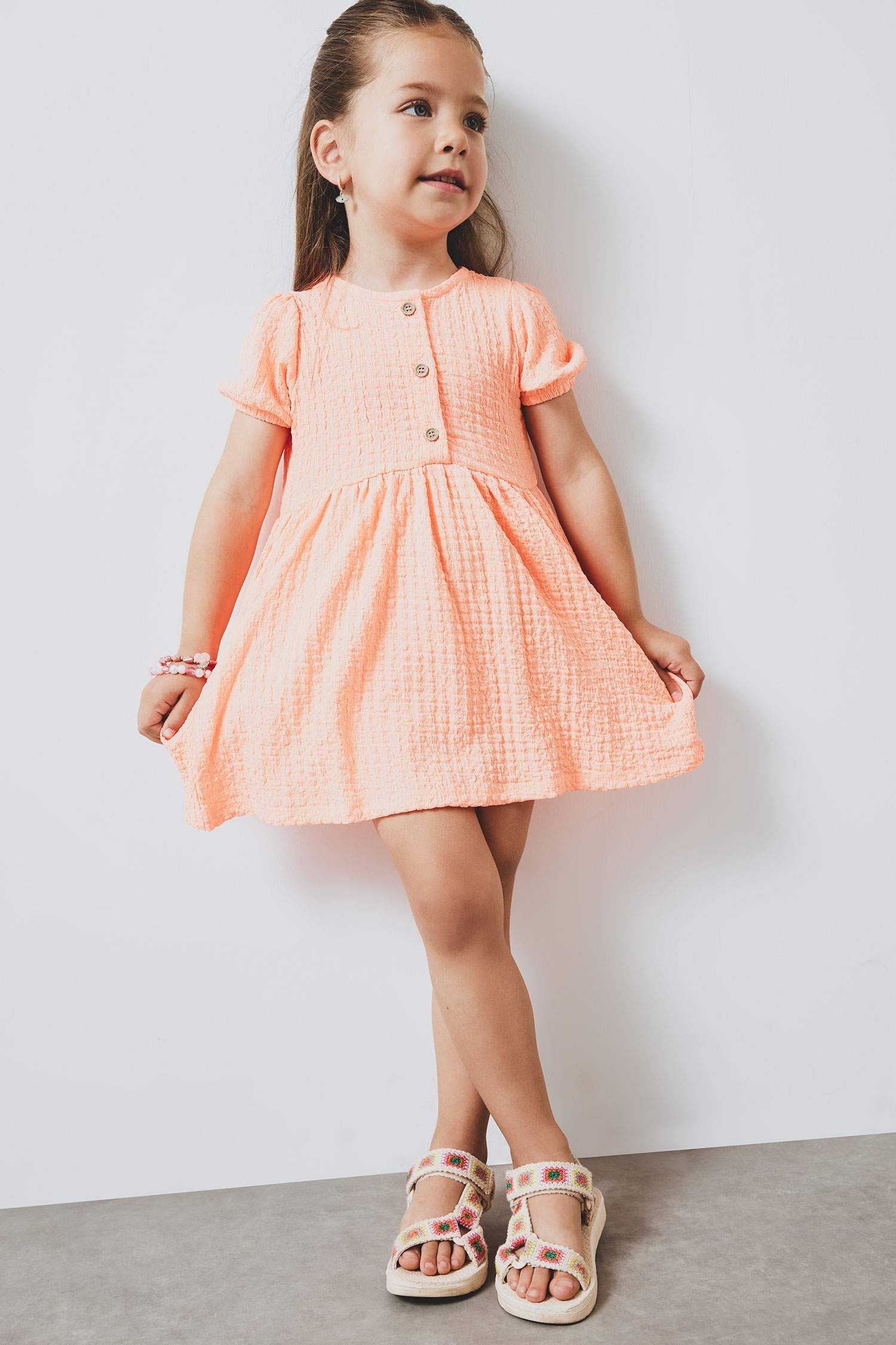 Kız Bebek Kısa Kollu Bürümcük Yazlık Elbise