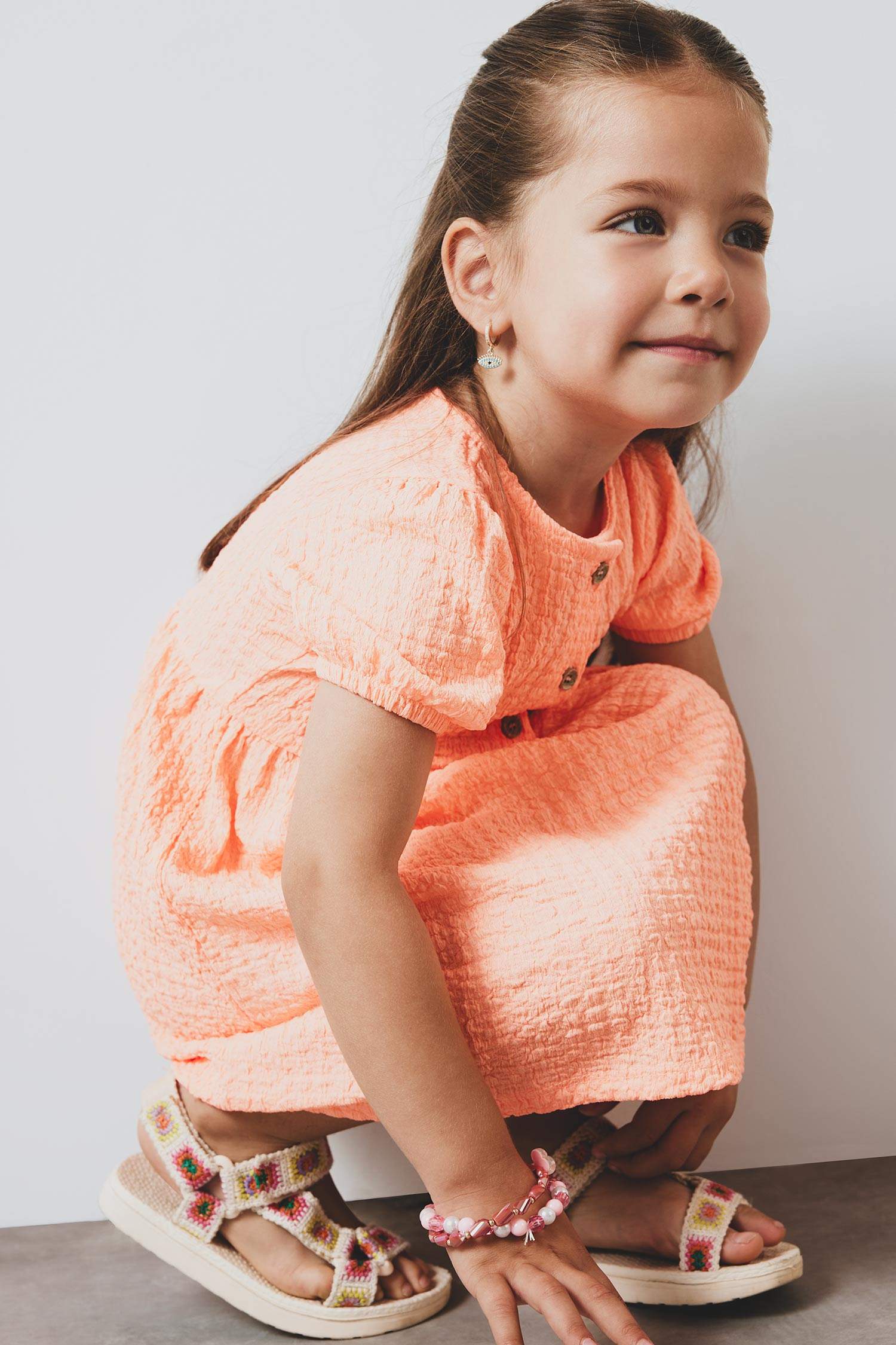 Kız Bebek Kısa Kollu Bürümcük Yazlık Elbise