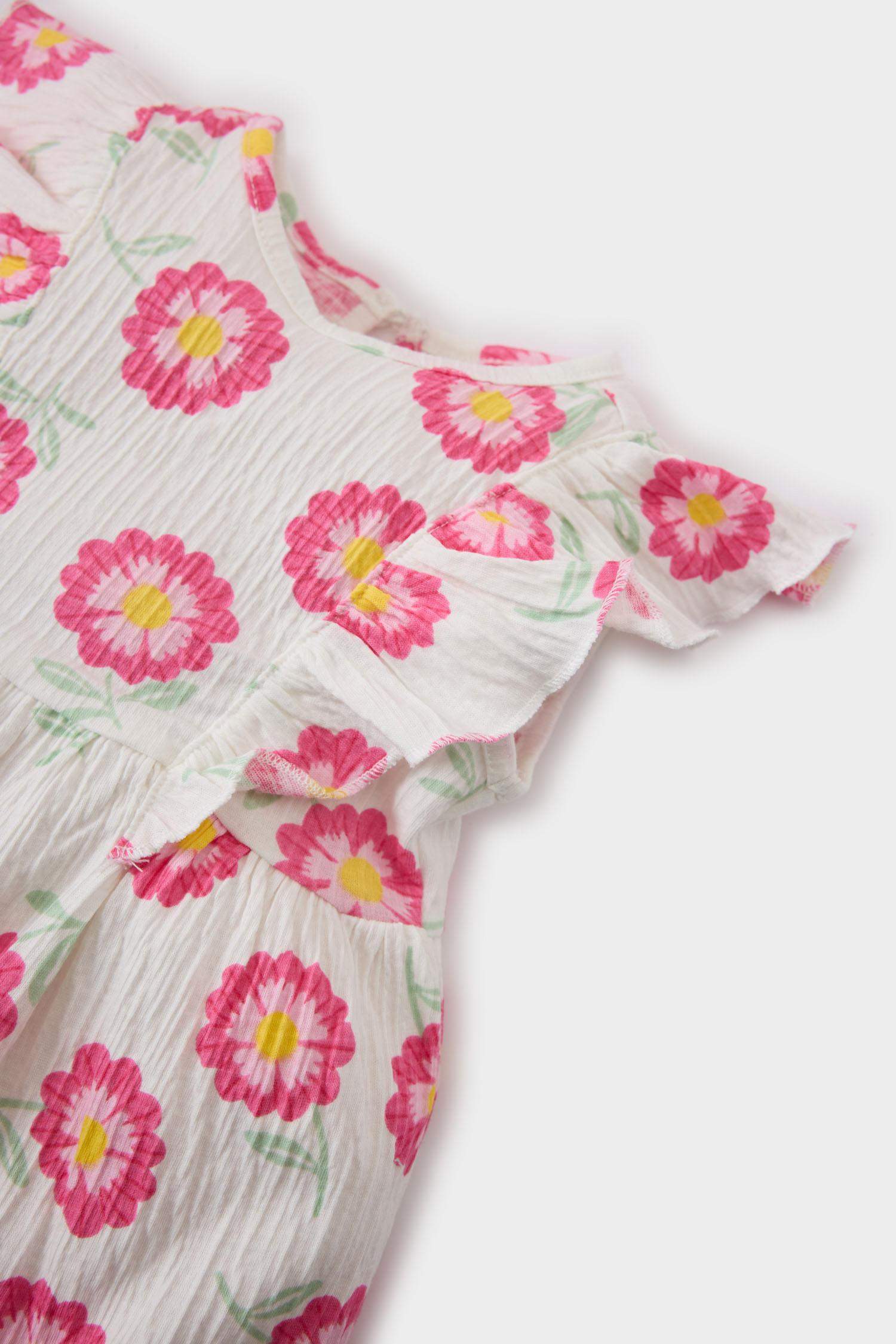 Baby Girl Floral Short Sleeve Crinkle Viscose Dress